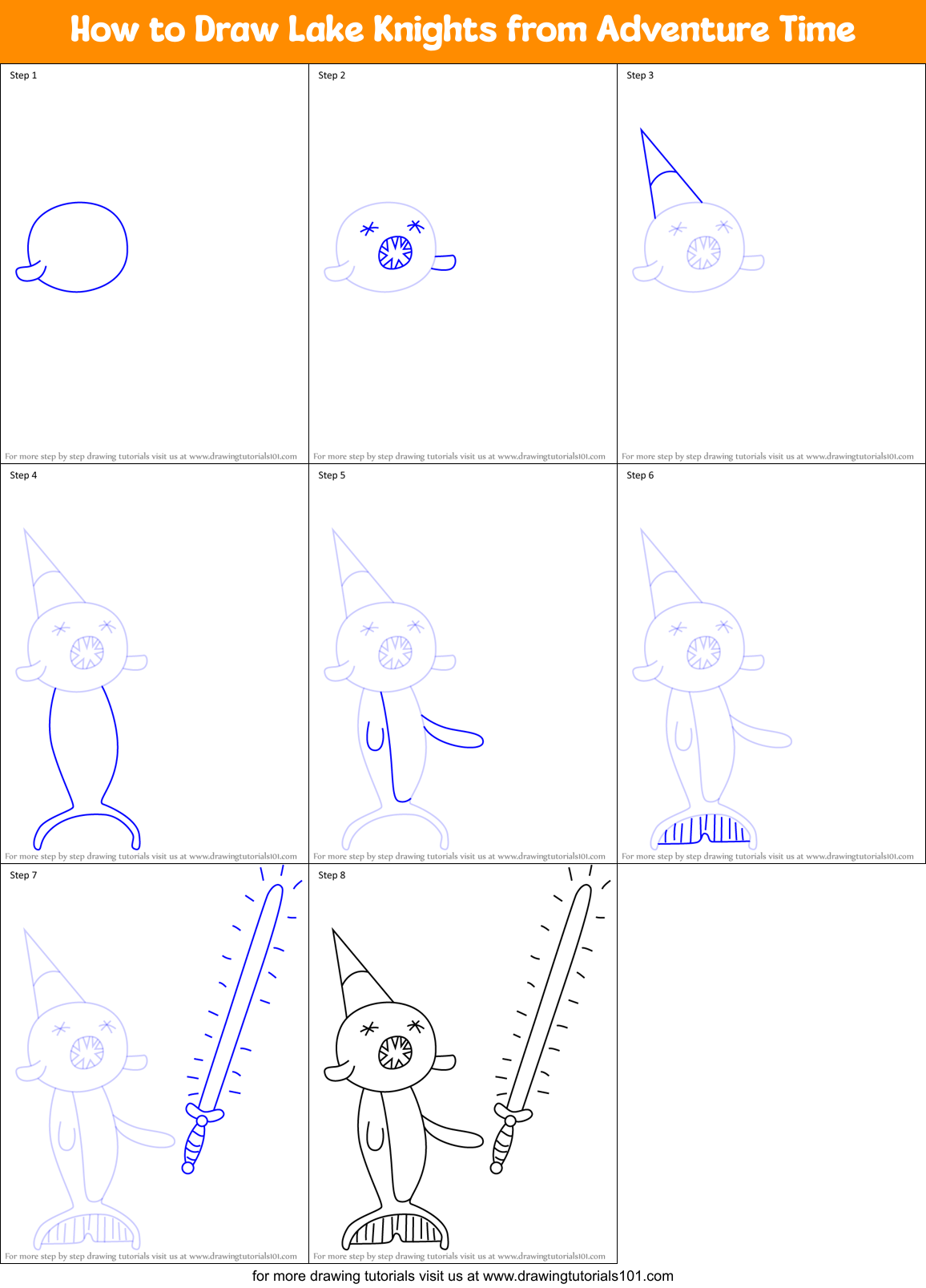 How to Draw Lake Knights from Adventure Time Printable Step by Step