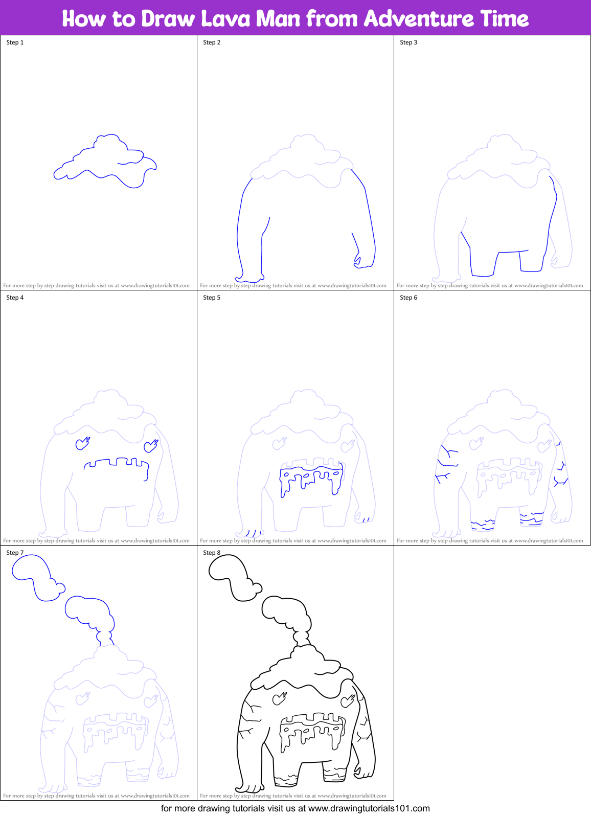 How to Draw Lava Man from Adventure Time Printable Step by Step