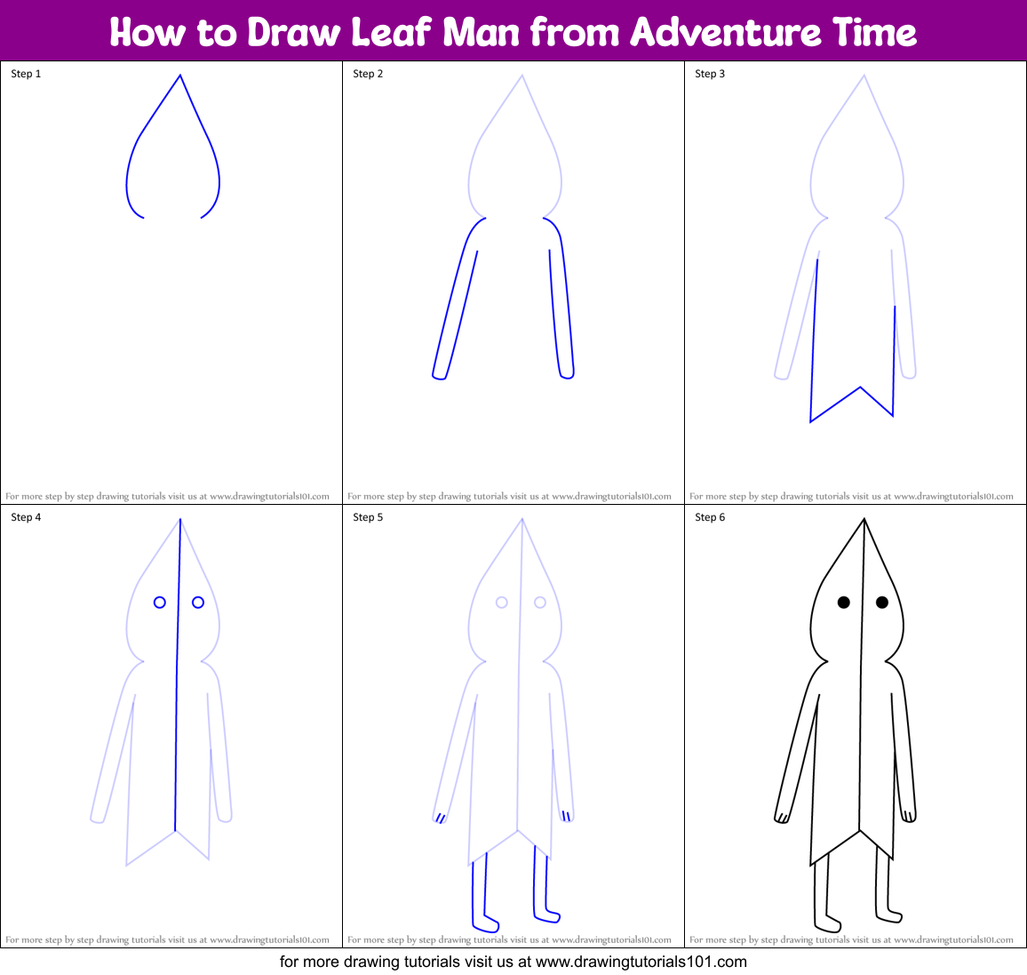 How to Draw Leaf Man from Adventure Time Printable Step by Step