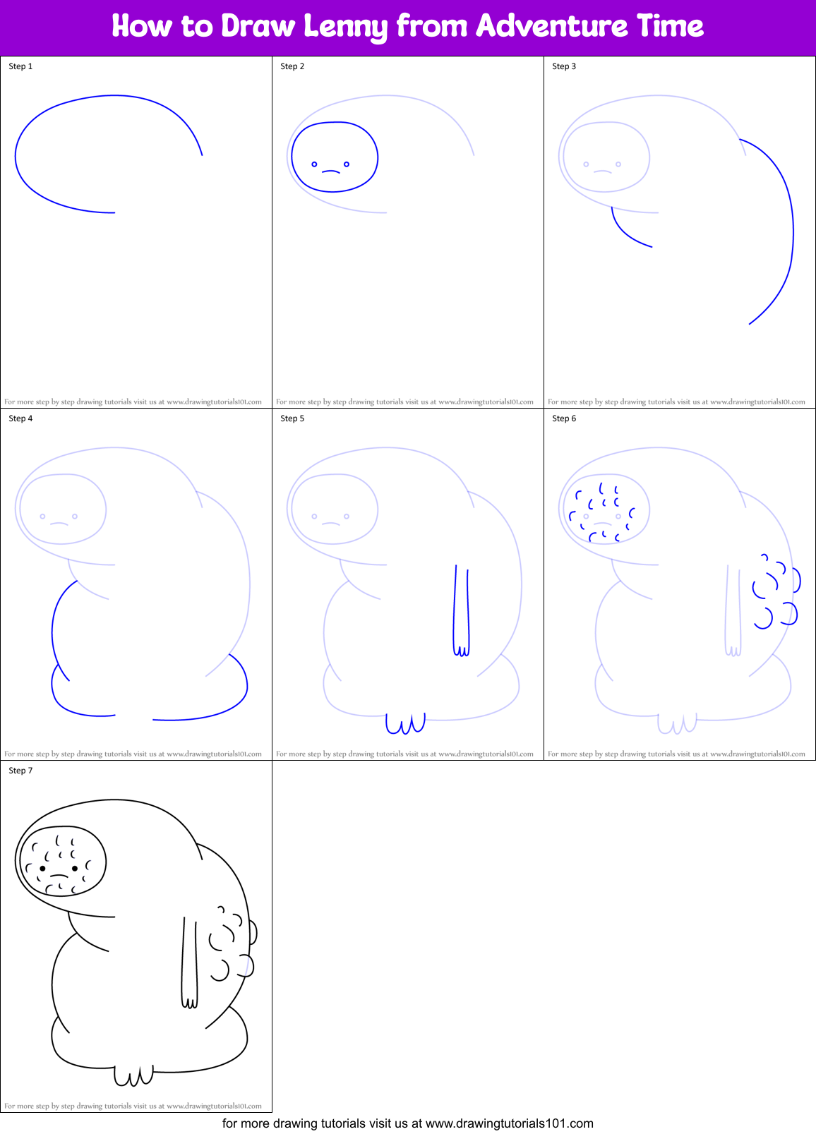 How to Draw Lenny from Adventure Time Printable Step by Step