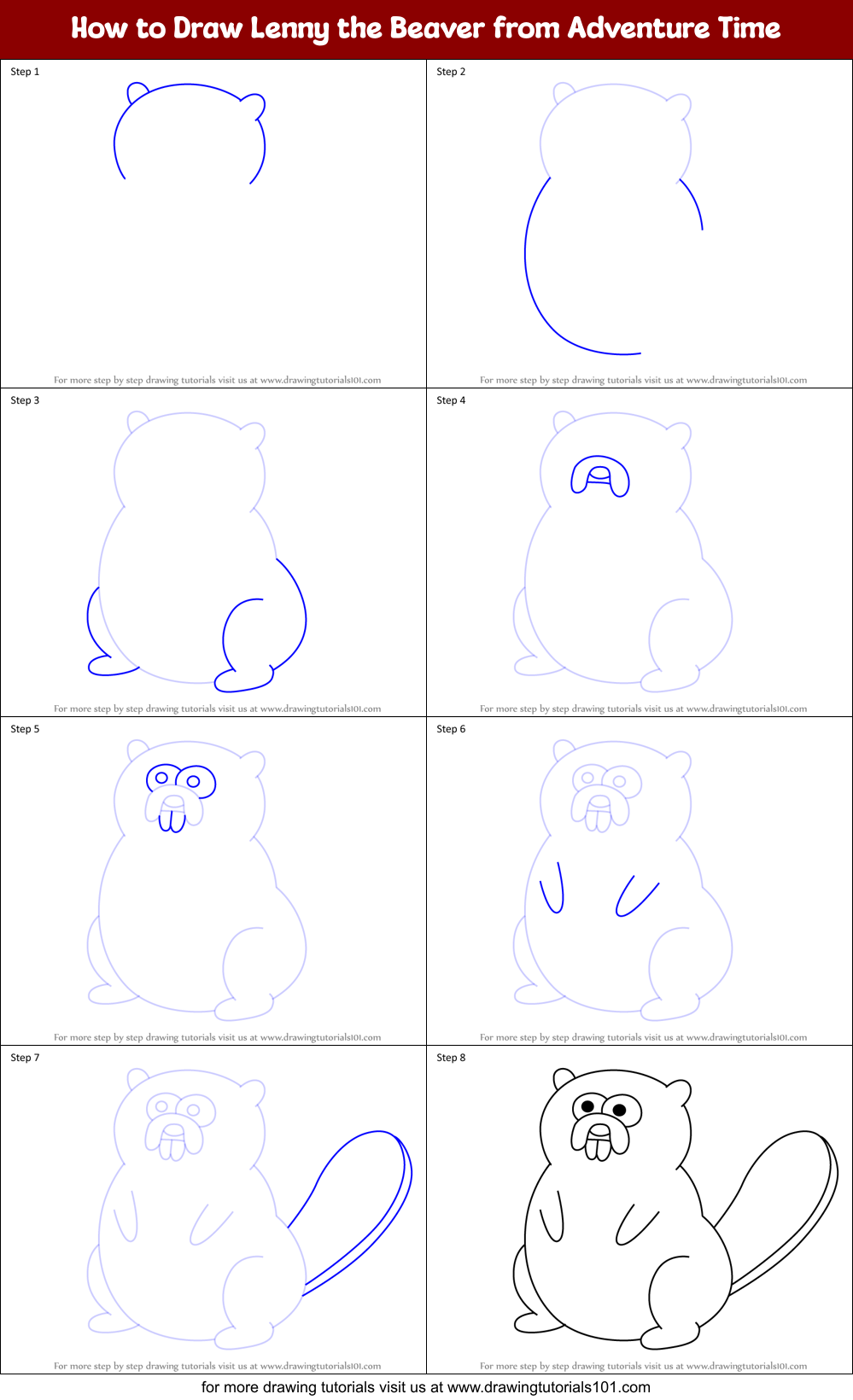 How to Draw Lenny the Beaver from Adventure Time Printable Step by Step