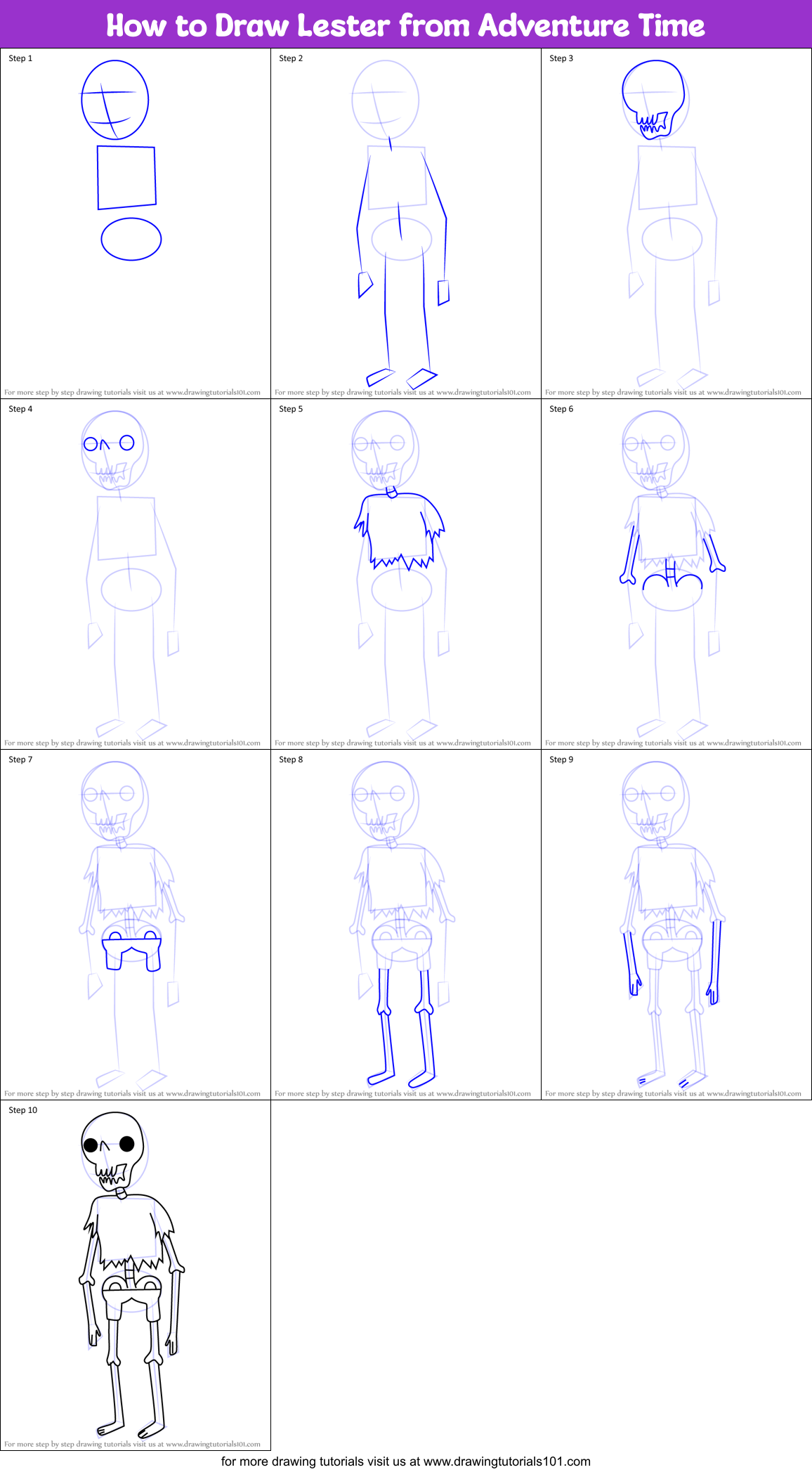 How to Draw Lester from Adventure Time Printable Step by Step
