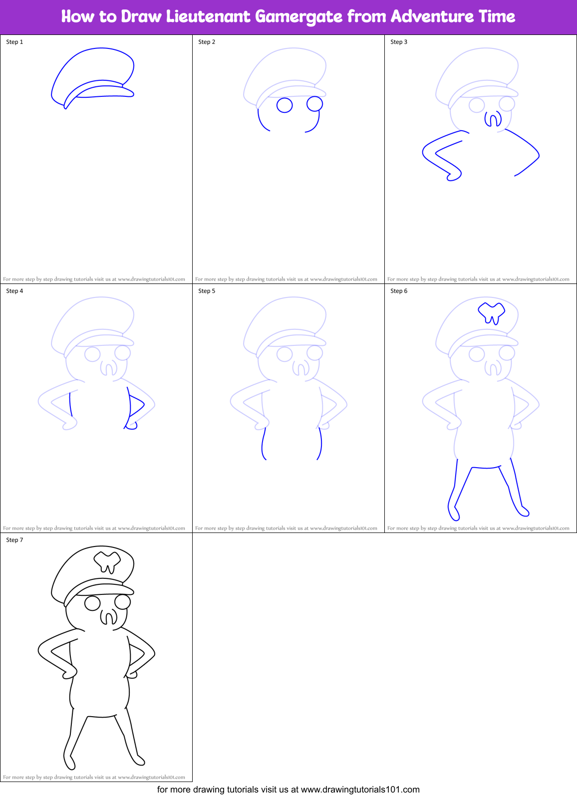 How to Draw Lieutenant Gamergate from Adventure Time Printable Step by Step