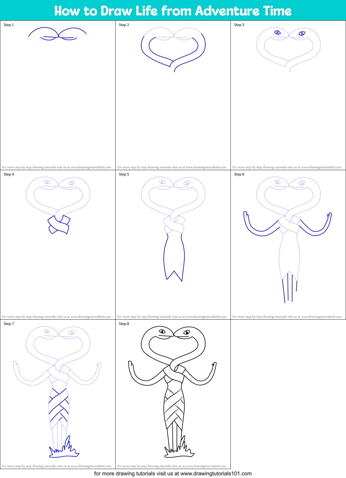 How to Draw Life from Adventure Time Printable Step by Step