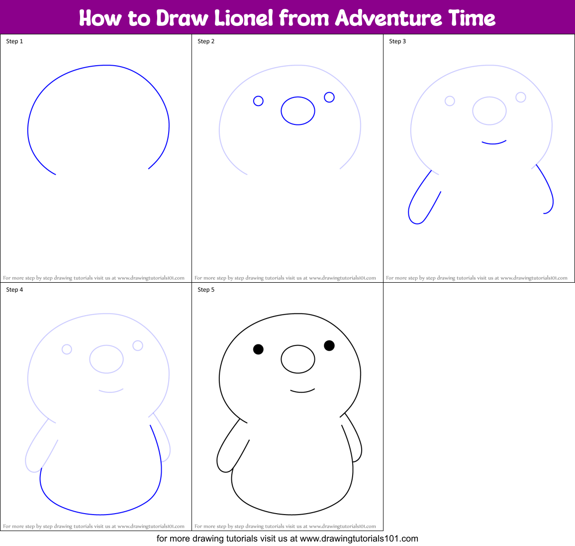 How to Draw Lionel from Adventure Time Printable Step by Step
