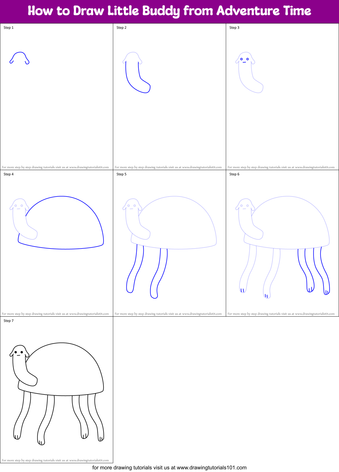 How to Draw Little Buddy from Adventure Time Printable Step by Step