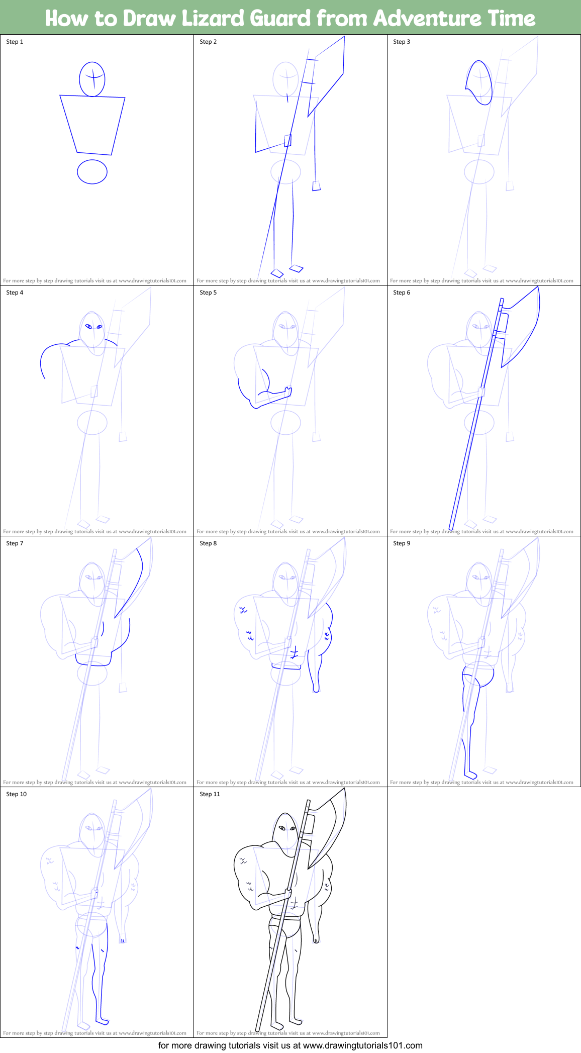 How to Draw Lizard Guard from Adventure Time Printable Step by Step