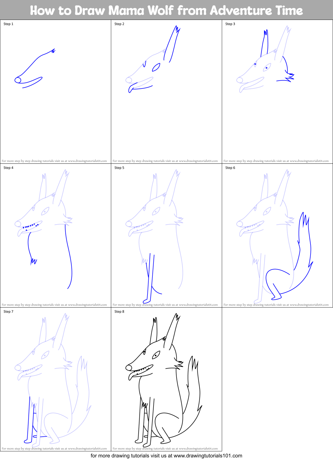 How to Draw Mama Wolf from Adventure Time Printable Step by Step