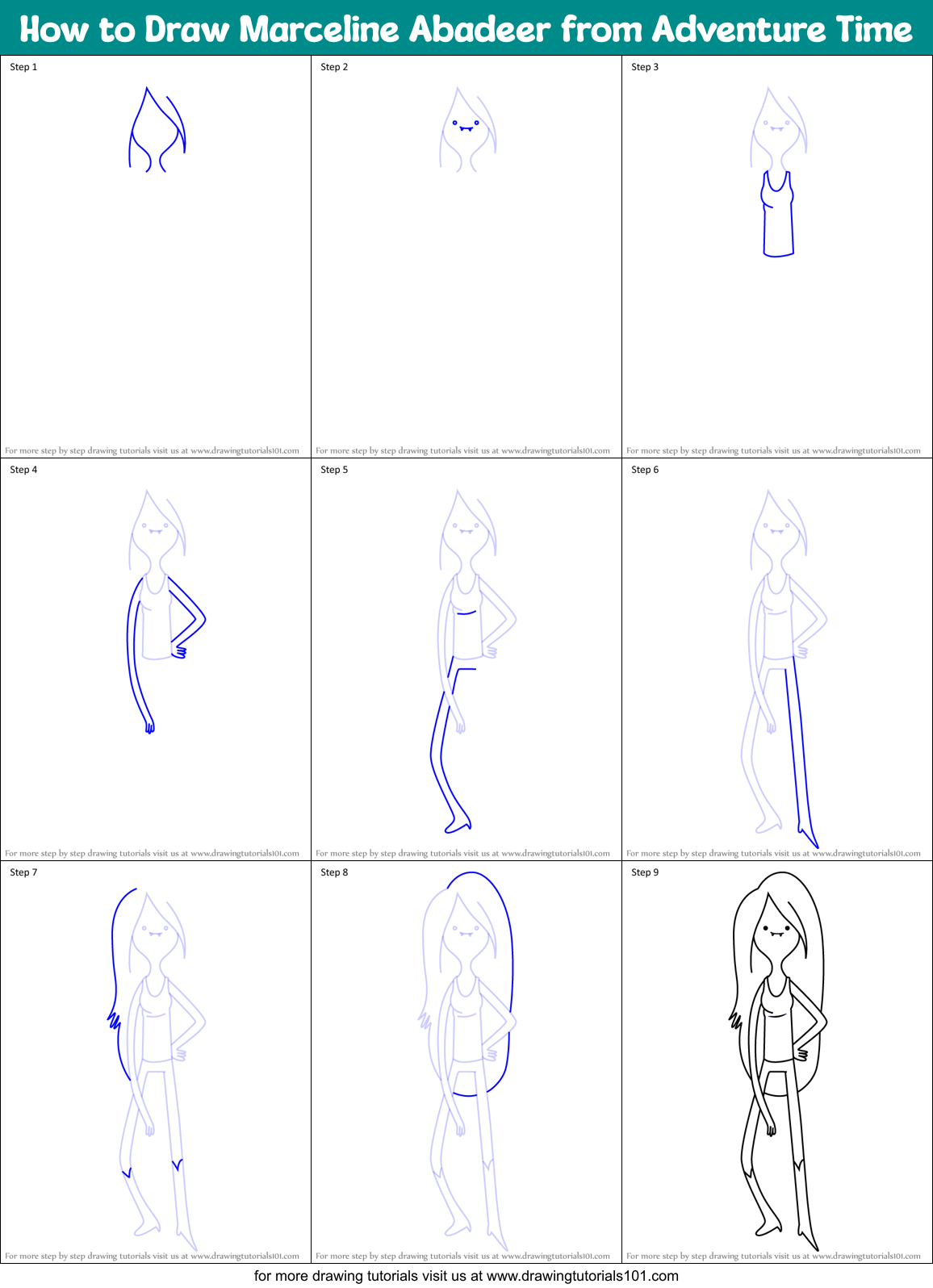 How to Draw Marceline Abadeer from Adventure Time Printable Step by Step