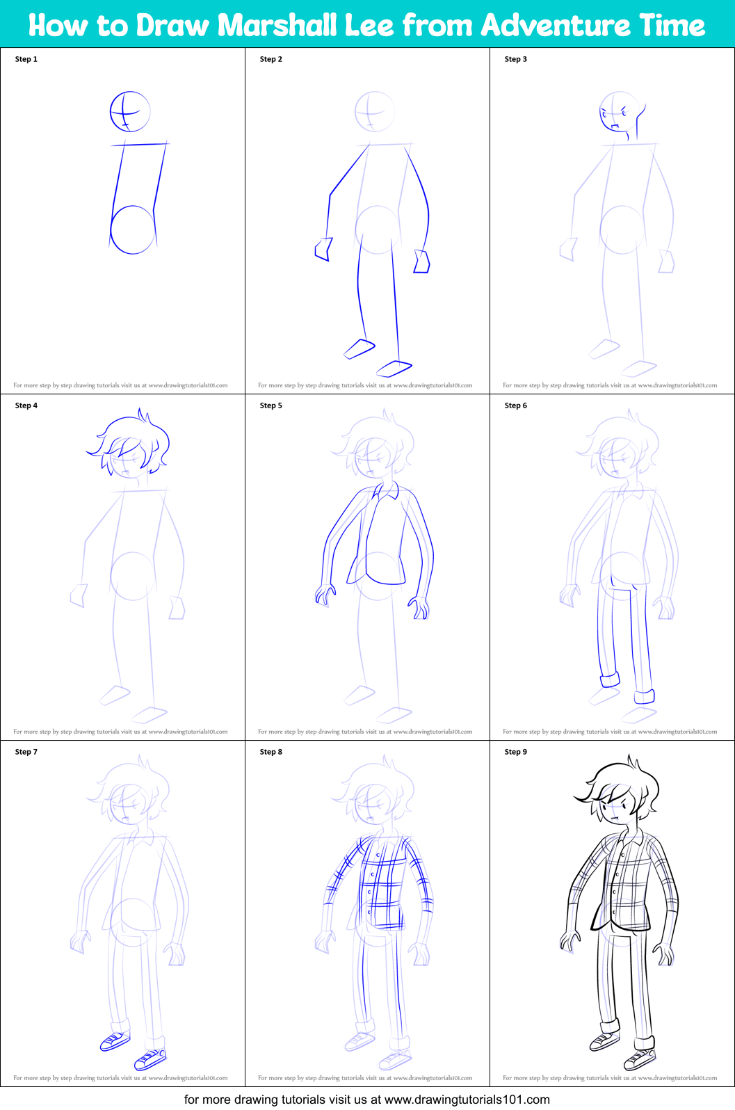 How to Draw Marshall Lee from Adventure Time Printable Step by Step