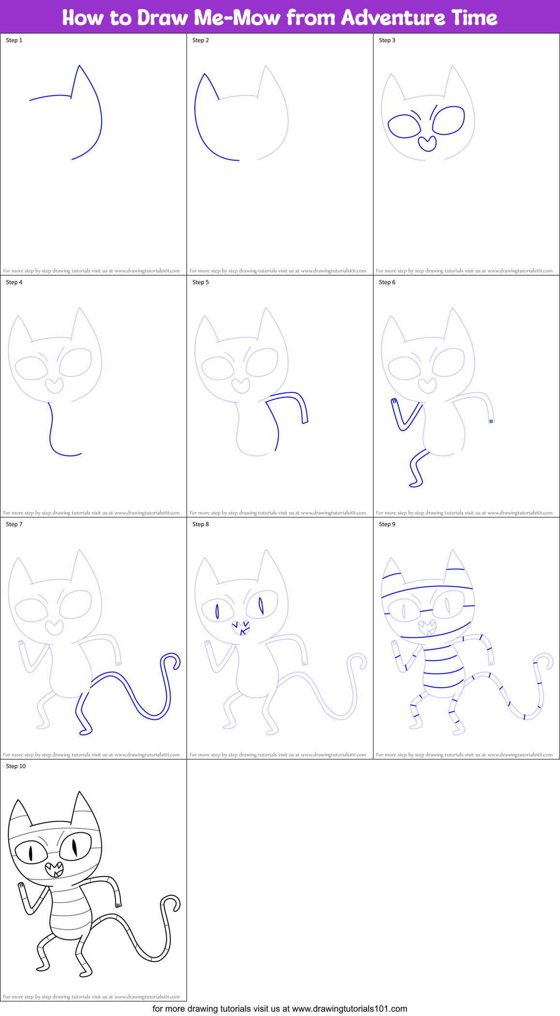 How to Draw Me-Mow from Adventure Time Printable Step by Step