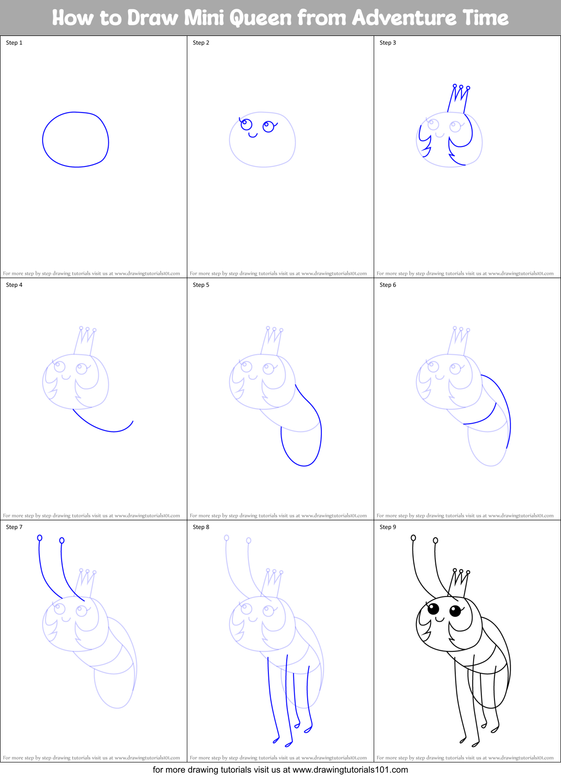 How to Draw Mini Queen from Adventure Time Printable Step by Step