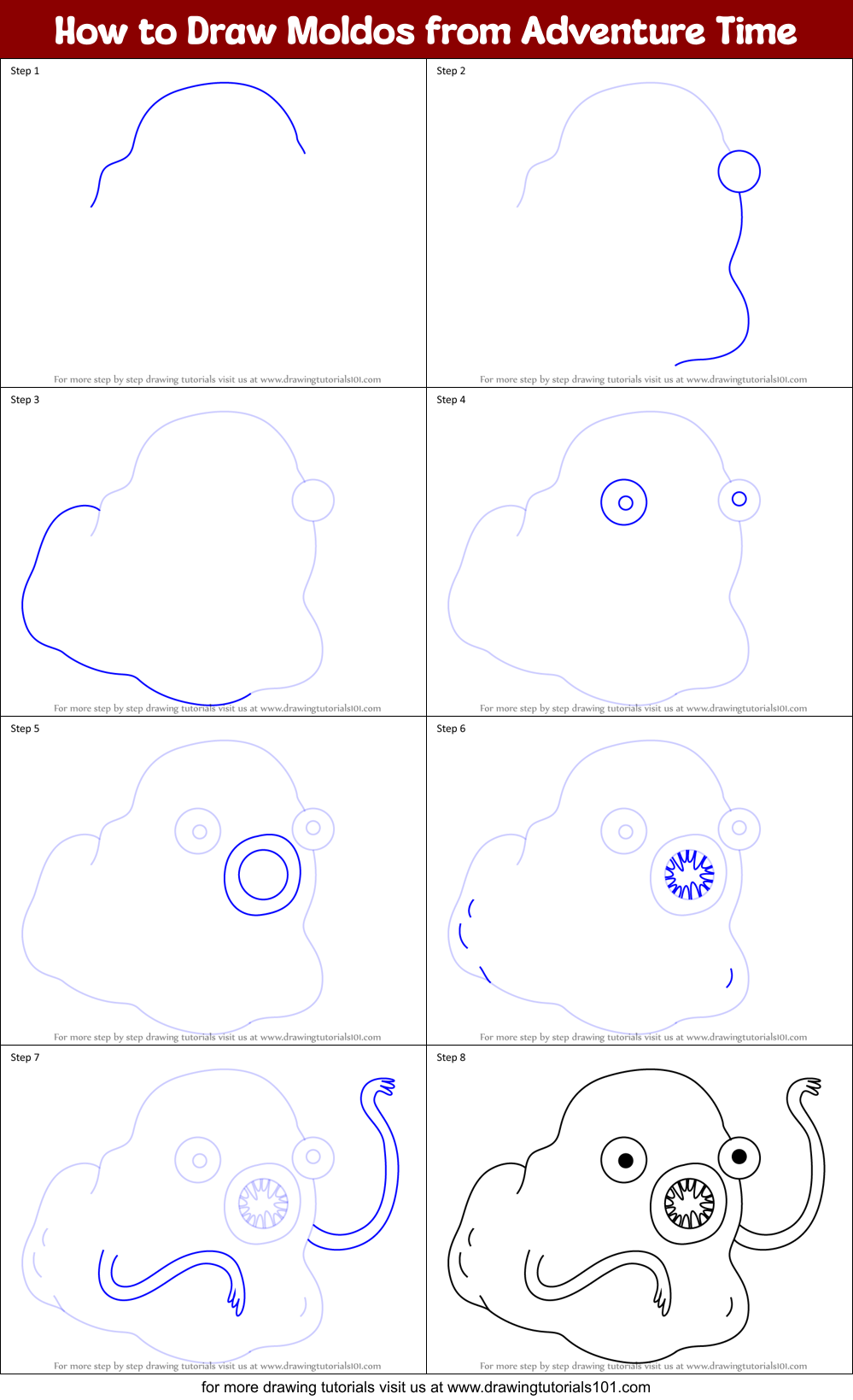 How to Draw Moldos from Adventure Time Printable Step by Step