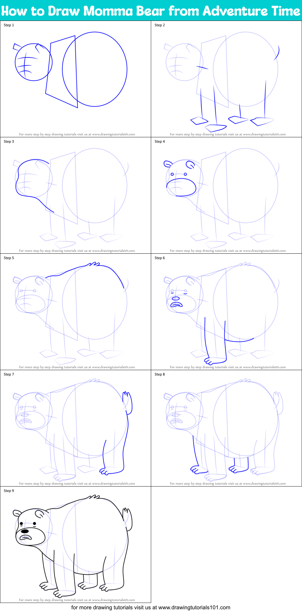 How to Draw Momma Bear from Adventure Time Printable Step by Step
