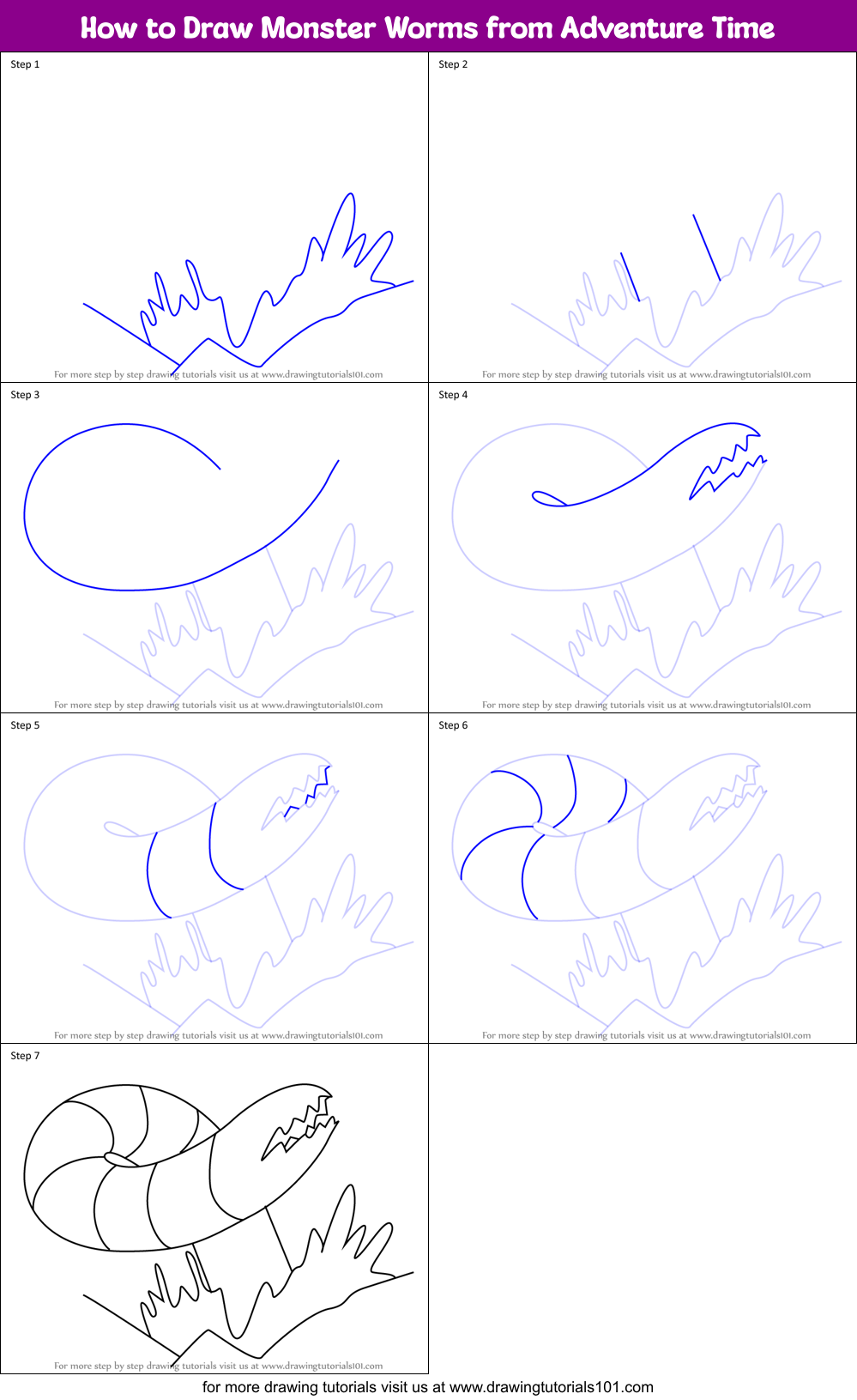 How to Draw Monster Worms from Adventure Time Printable Step by Step
