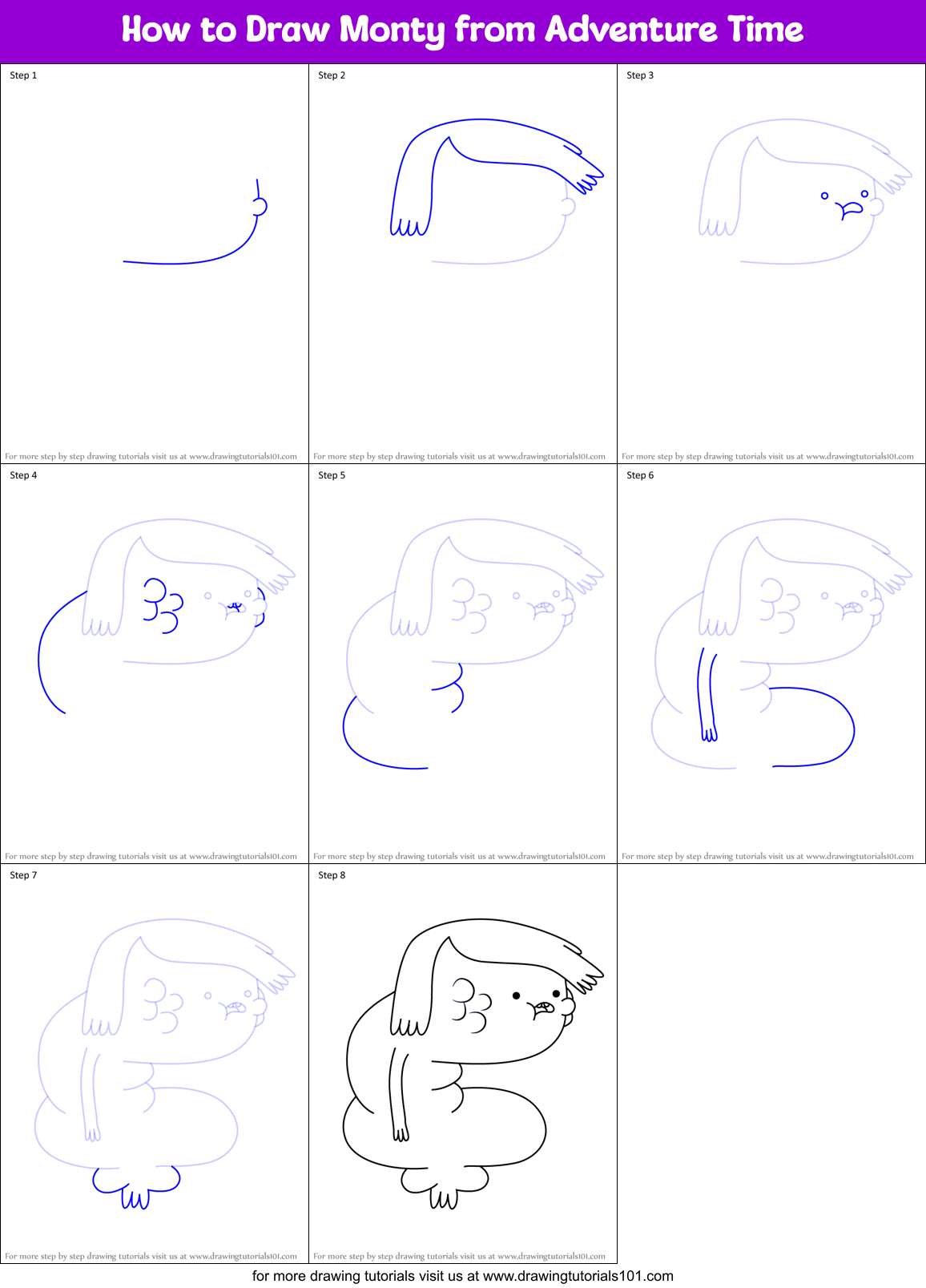 How to Draw Monty from Adventure Time Printable Step by Step