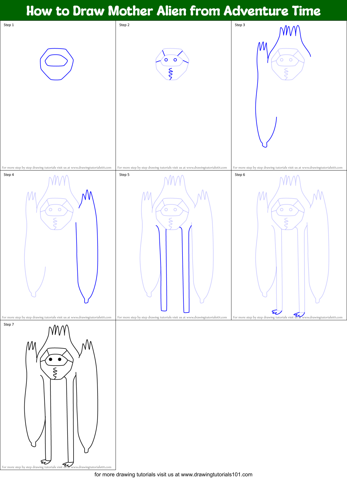 How to Draw Mother Alien from Adventure Time Printable Step by Step