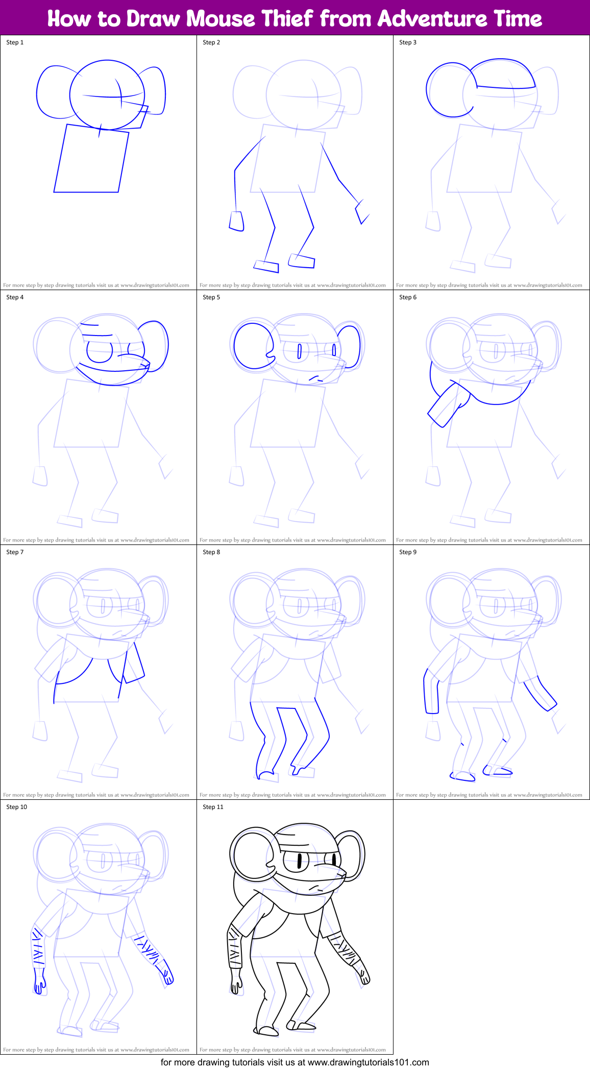 How to Draw Mouse Thief from Adventure Time Printable Step by Step