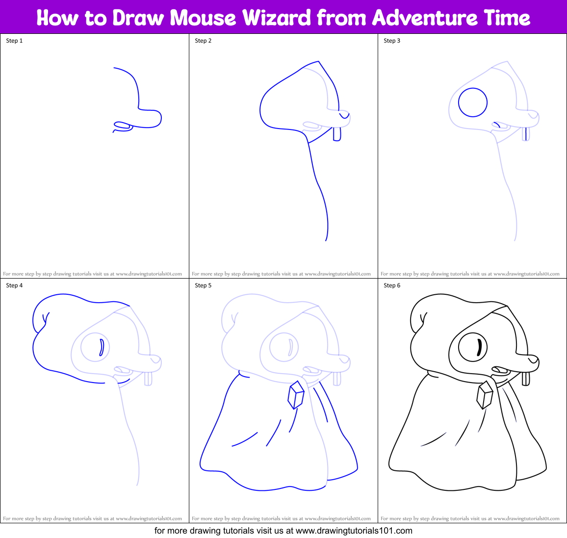 How to Draw Mouse Wizard from Adventure Time Printable Step by Step