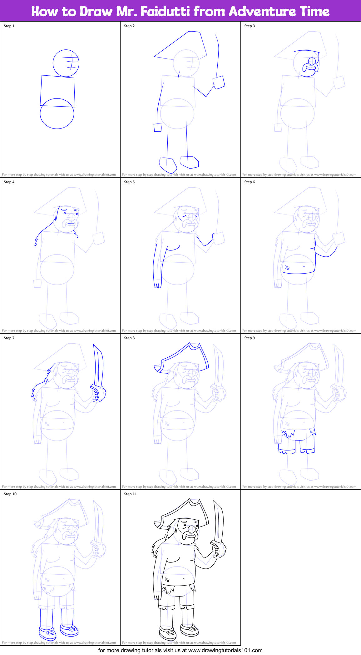 How to Draw Mr. Faidutti from Adventure Time Printable Step by Step