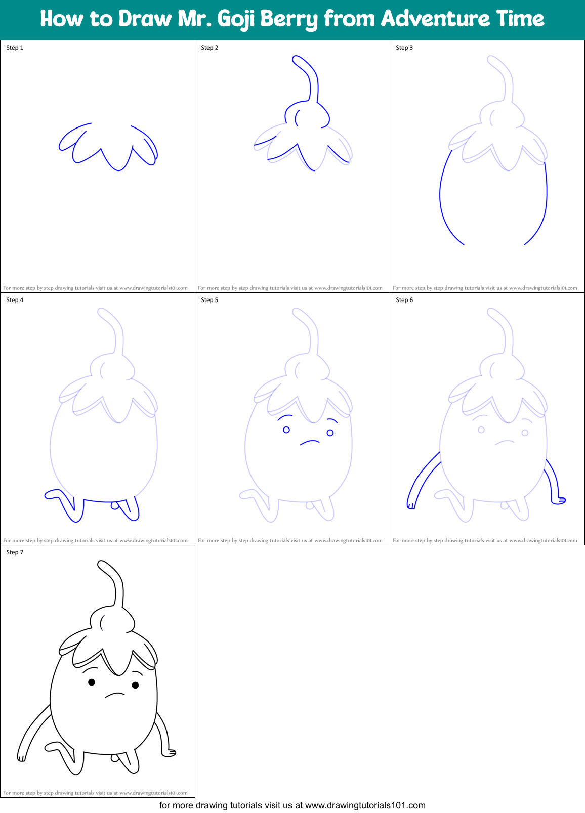 How to Draw Mr. Goji Berry from Adventure Time Printable Step by Step