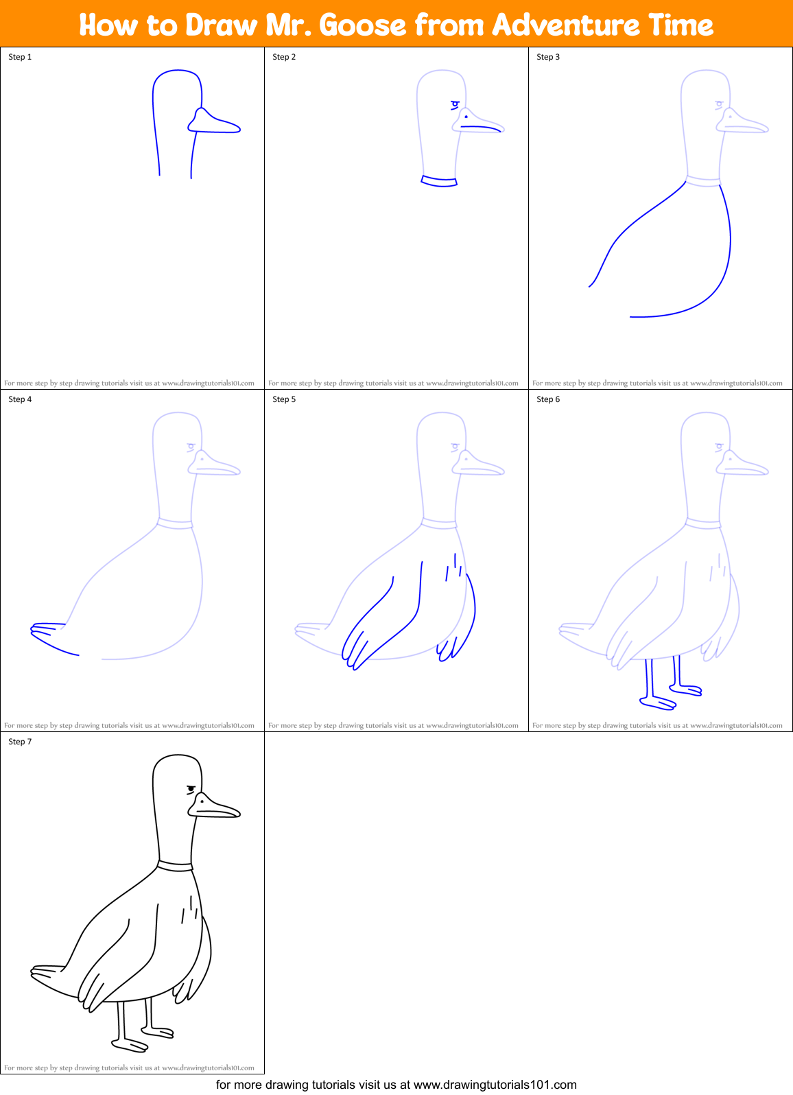How to Draw Mr. Goose from Adventure Time Printable Step by Step