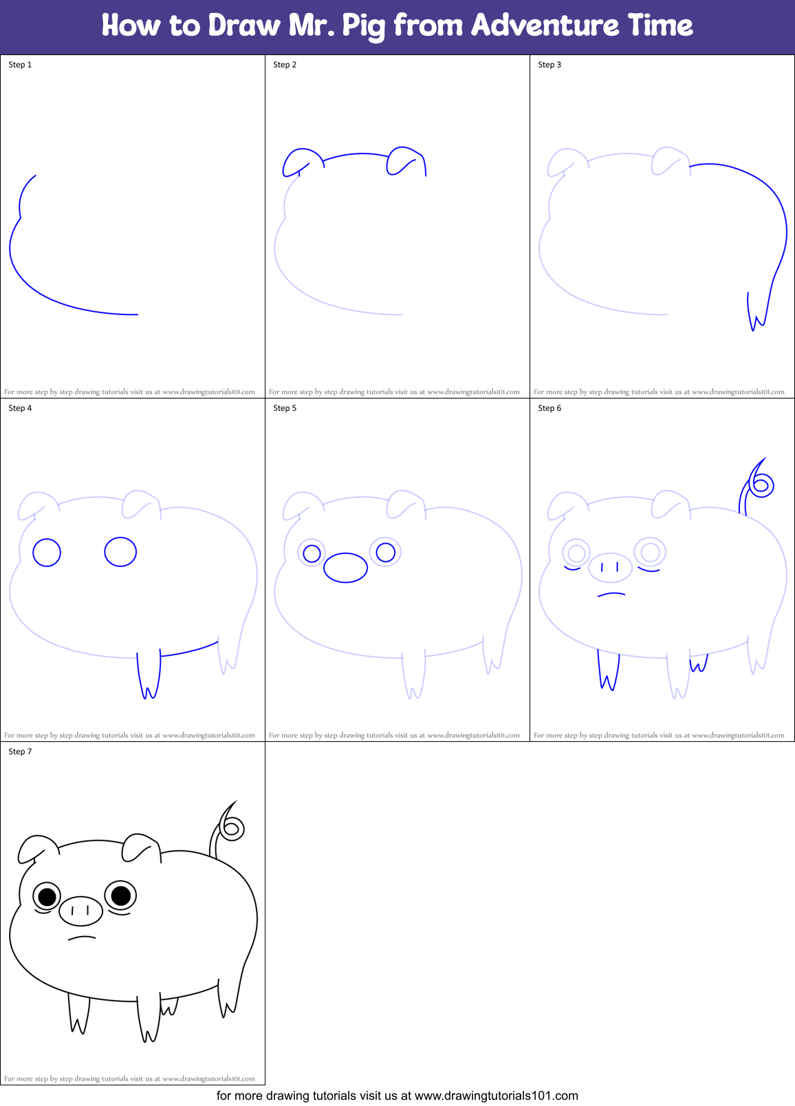 How to Draw Mr. Pig from Adventure Time Printable Step by Step