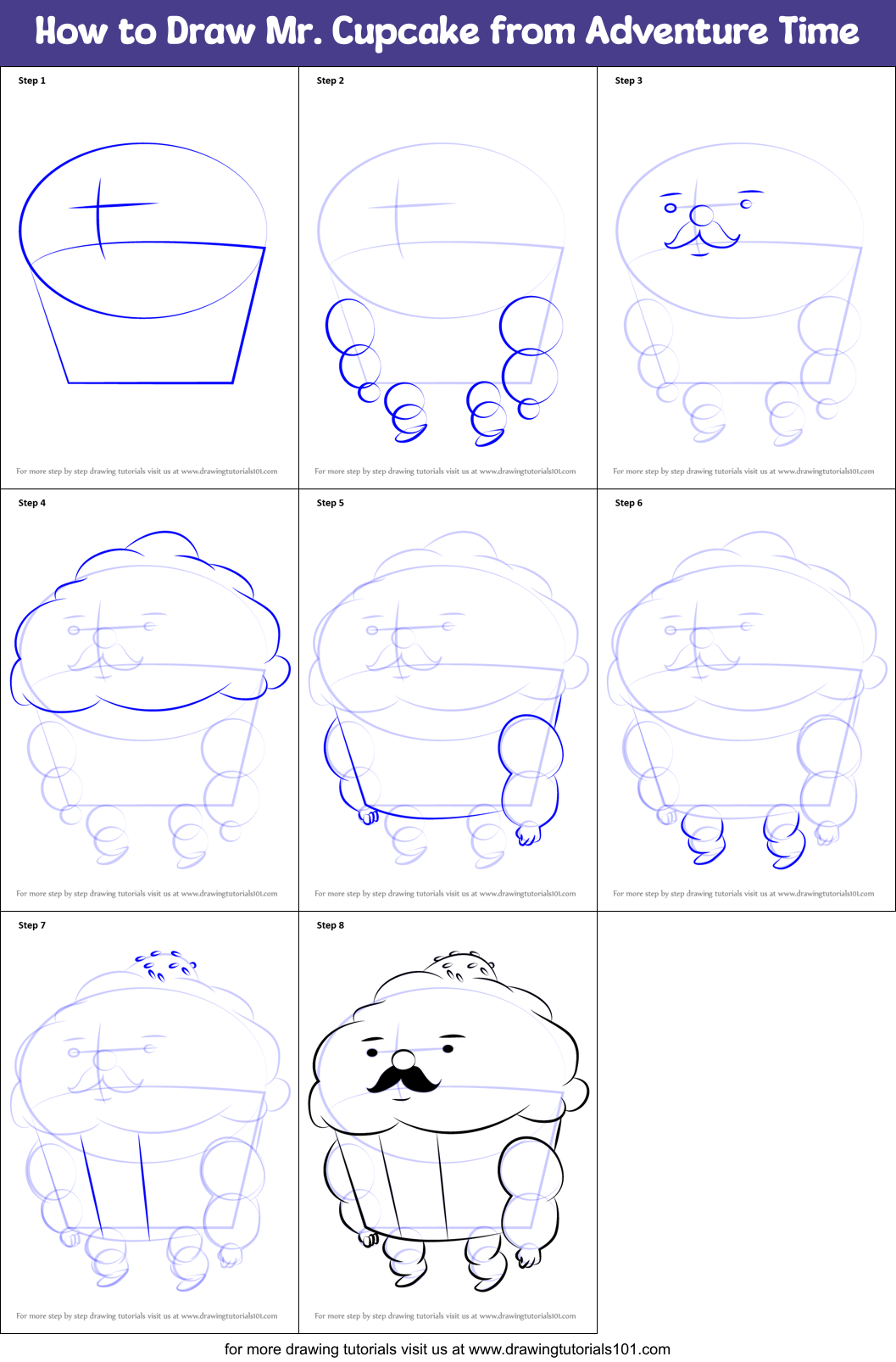 How to Draw Mr. Cupcake from Adventure Time Printable Step by Step