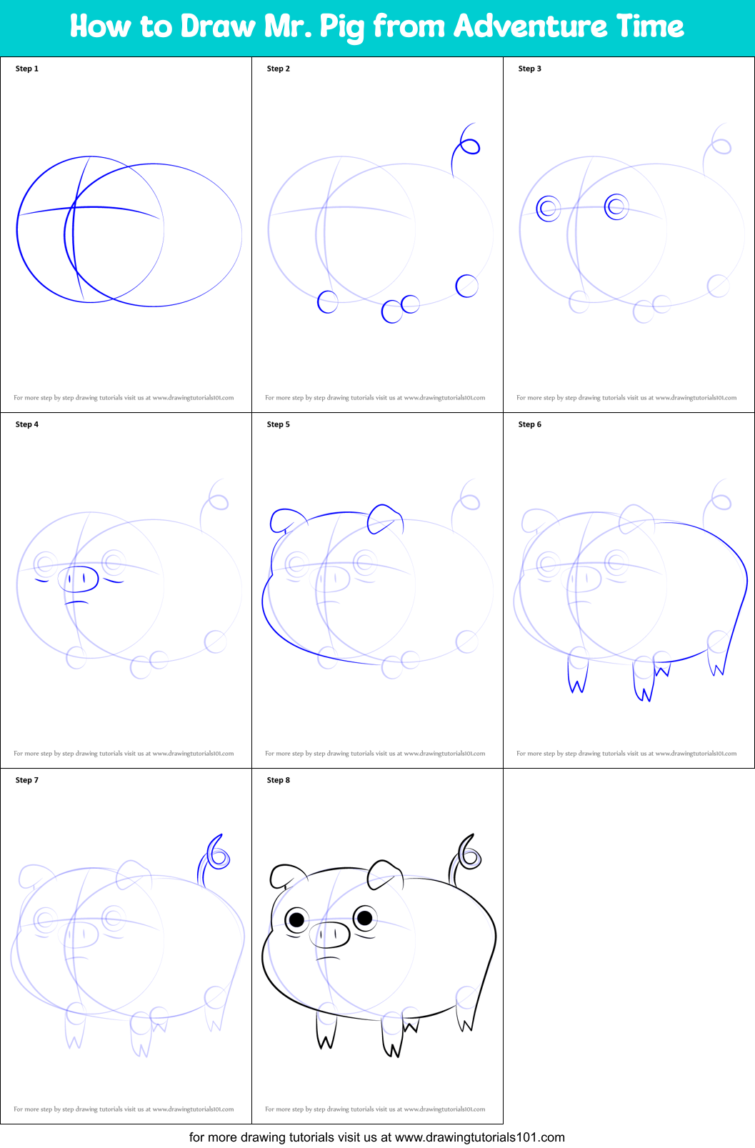 How to Draw Mr. Pig from Adventure Time Printable Step by Step