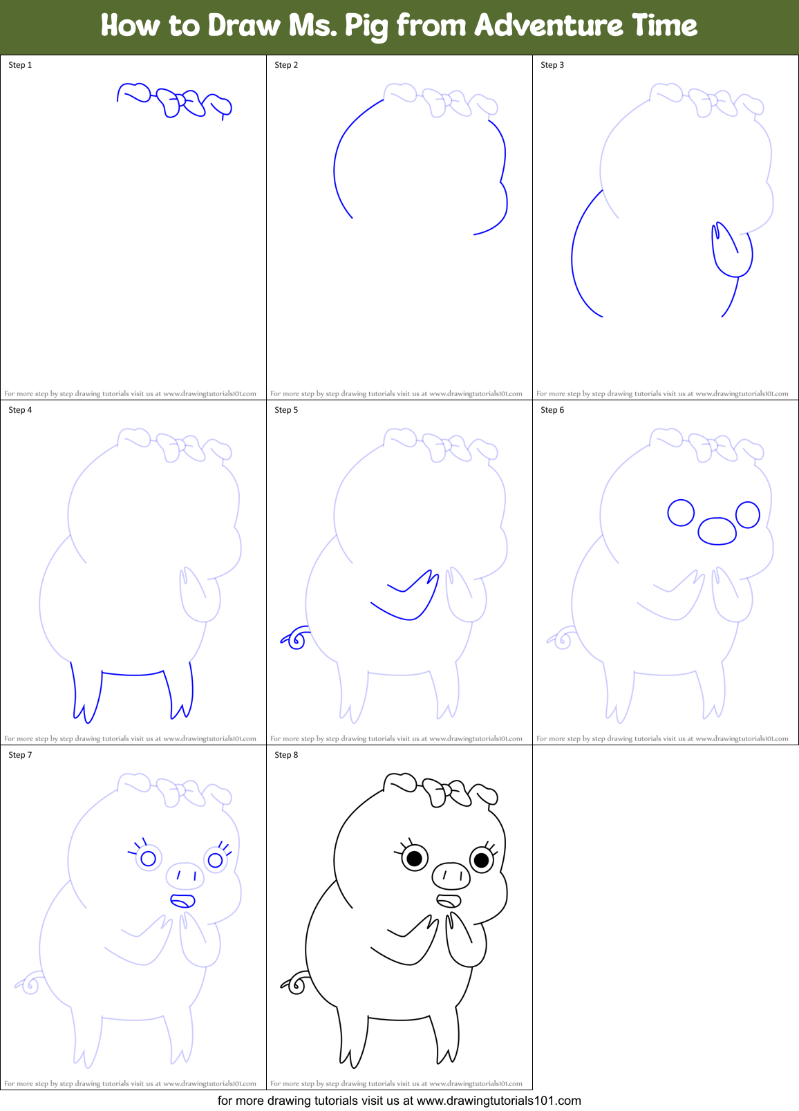 How to Draw Ms. Pig from Adventure Time Printable Step by Step