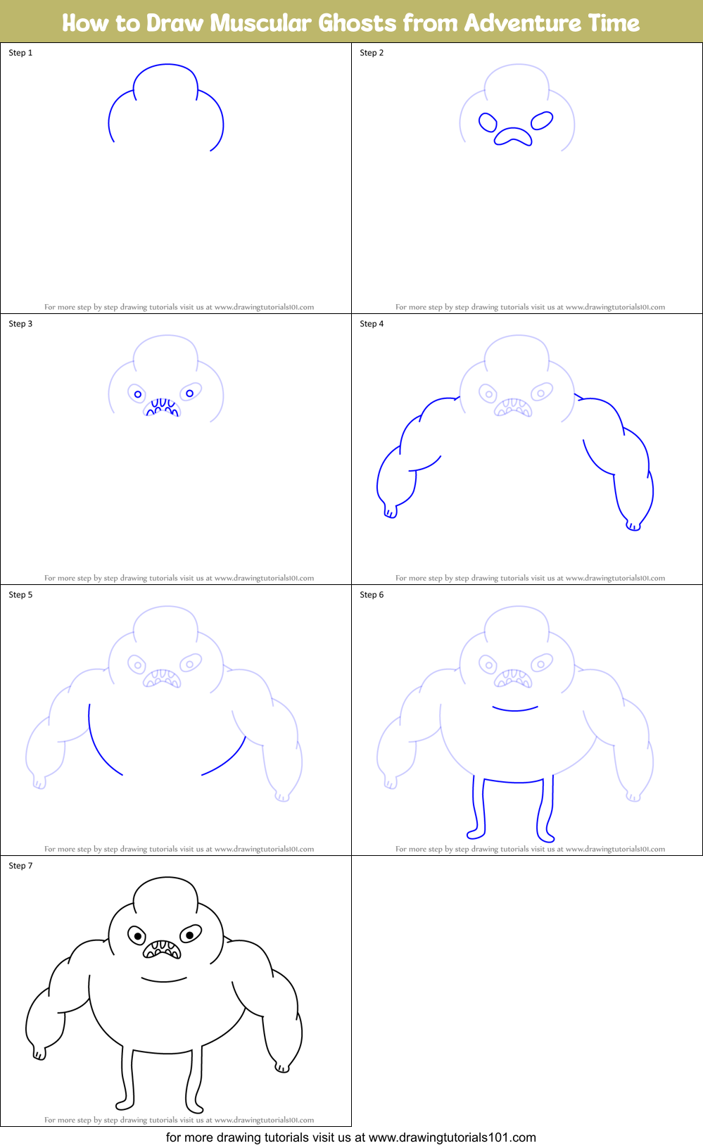 How to Draw Muscular Ghosts from Adventure Time Printable Step by Step
