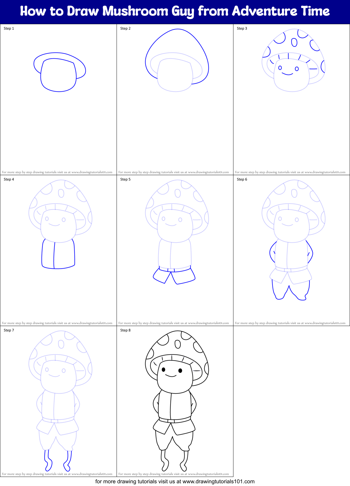 How to Draw Mushroom Guy from Adventure Time Printable Step by Step