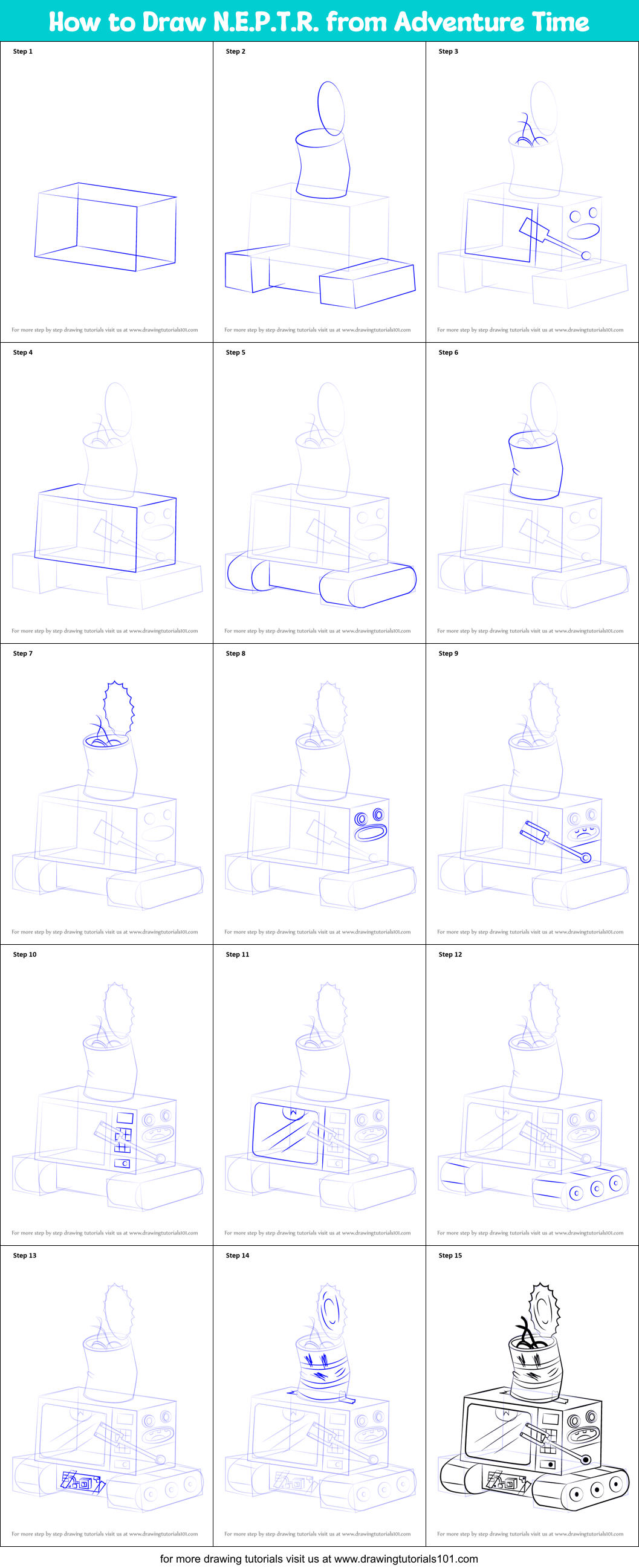 How to Draw N.E.P.T.R. from Adventure Time Printable Step by Step