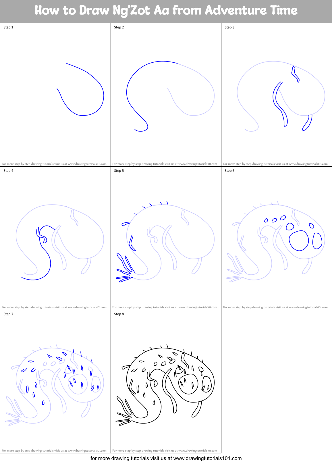 How to Draw Ng'Zot Aa from Adventure Time Printable Step by Step