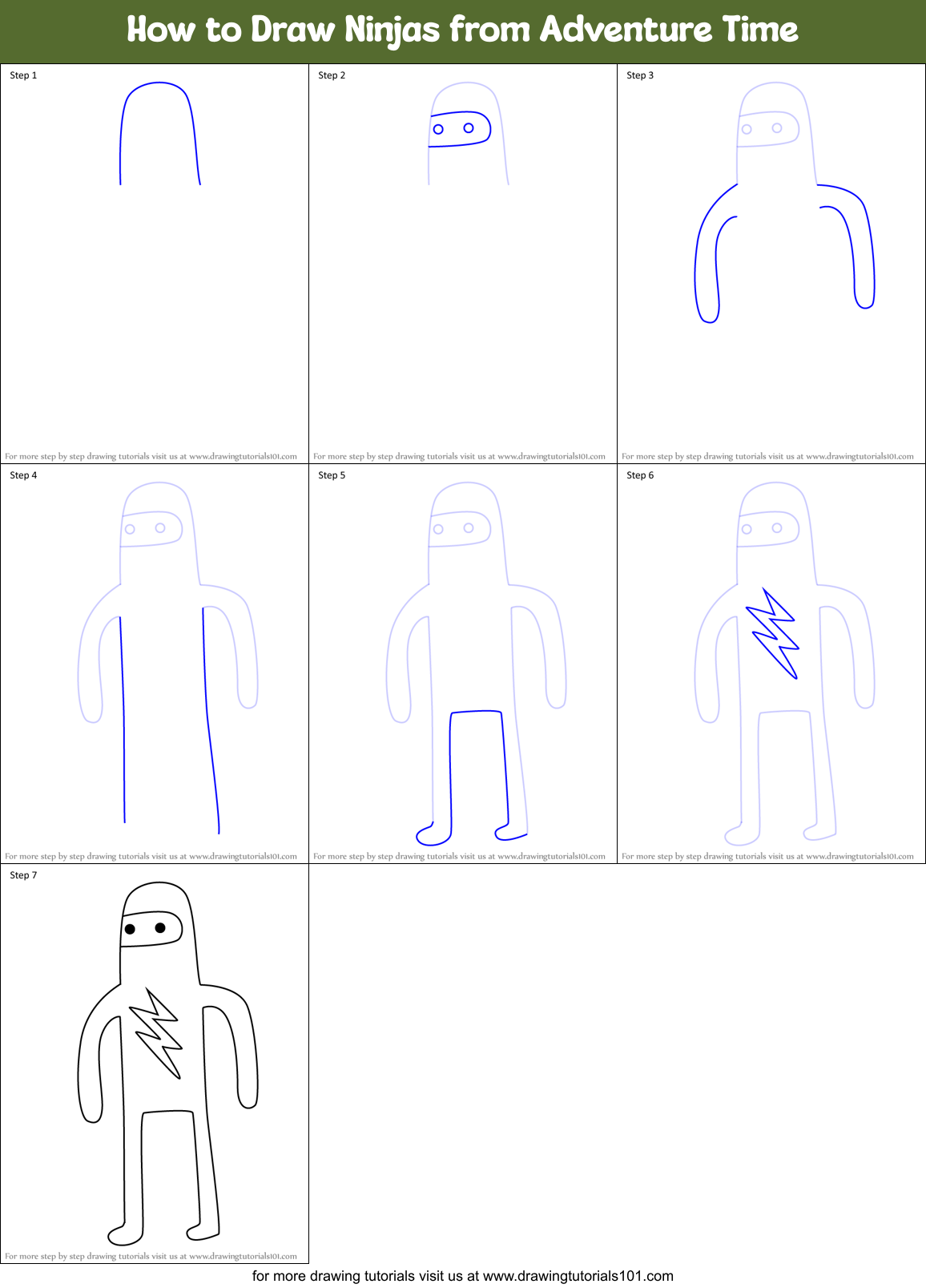 How to Draw Ninjas from Adventure Time Printable Step by Step