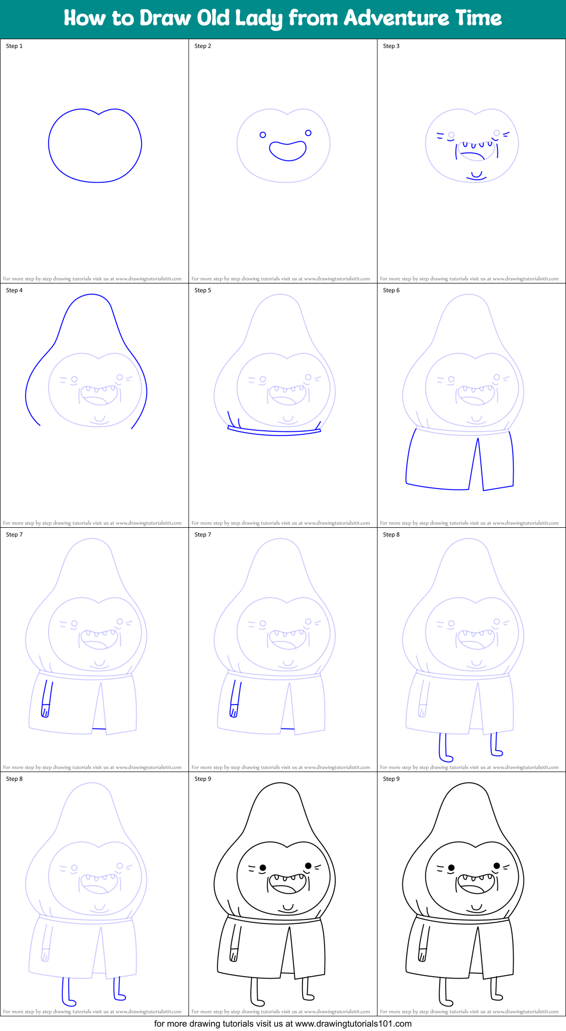 How to Draw Old Lady from Adventure Time Printable Step by Step