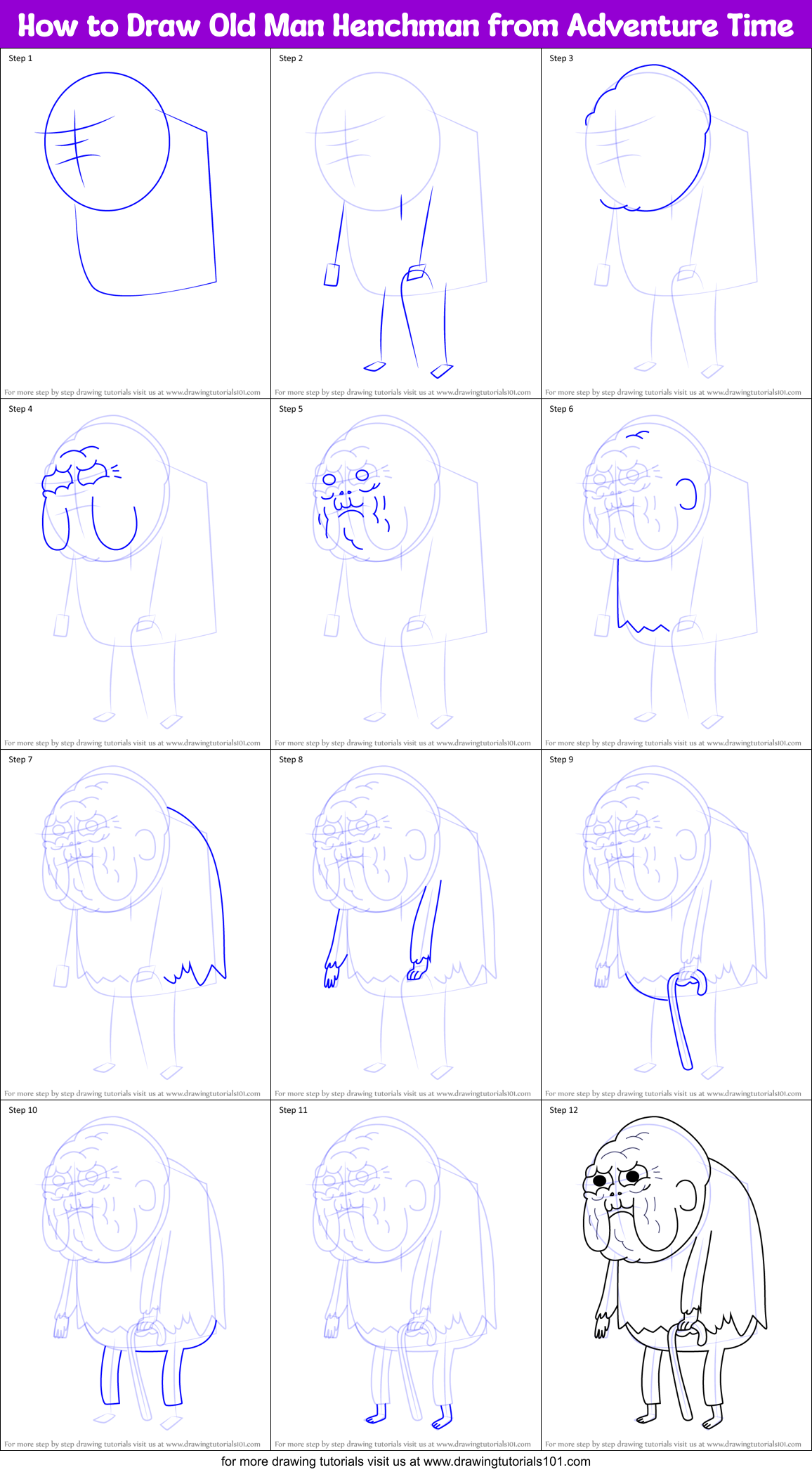 How to Draw Old Man Henchman from Adventure Time Printable Step by Step