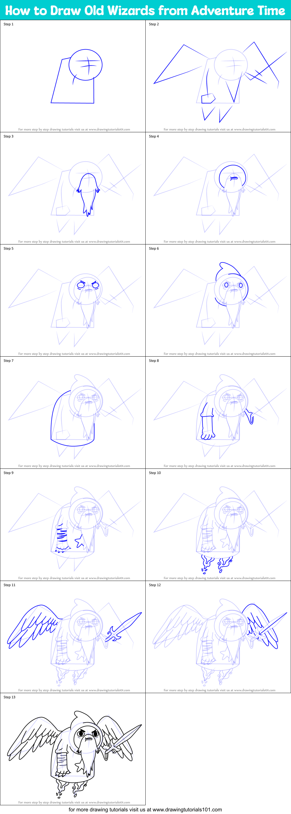 How to Draw Old Wizards from Adventure Time Printable Step by Step