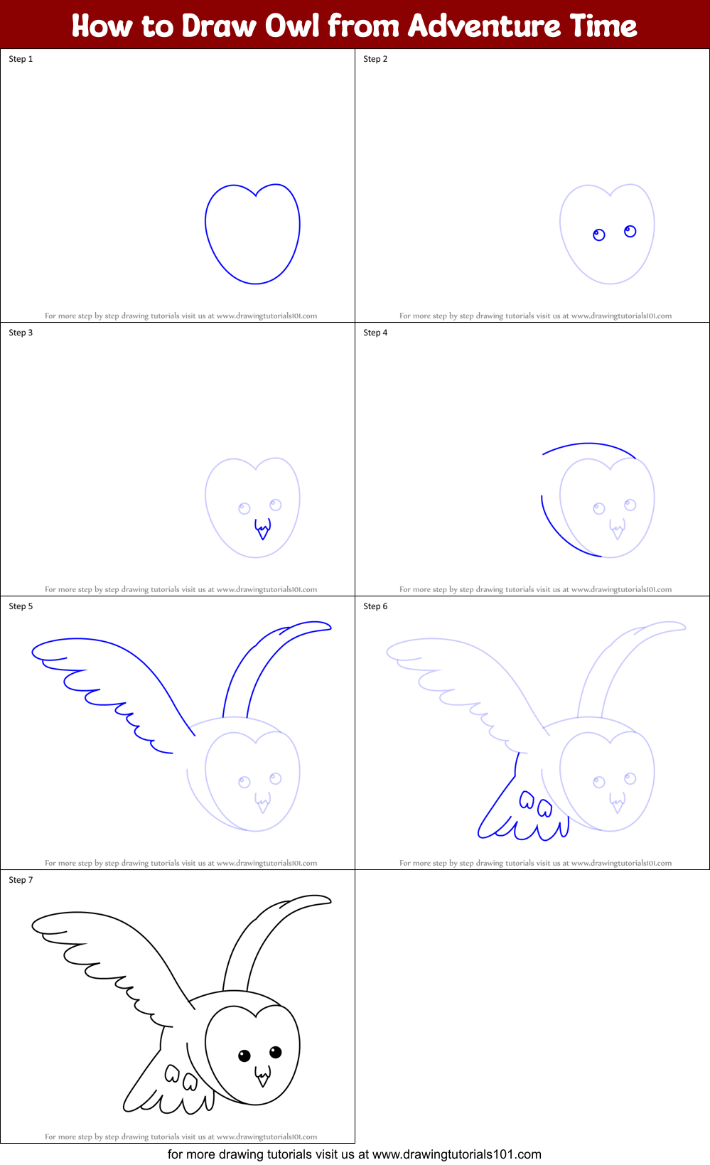 How to Draw Owl from Adventure Time Printable Step by Step