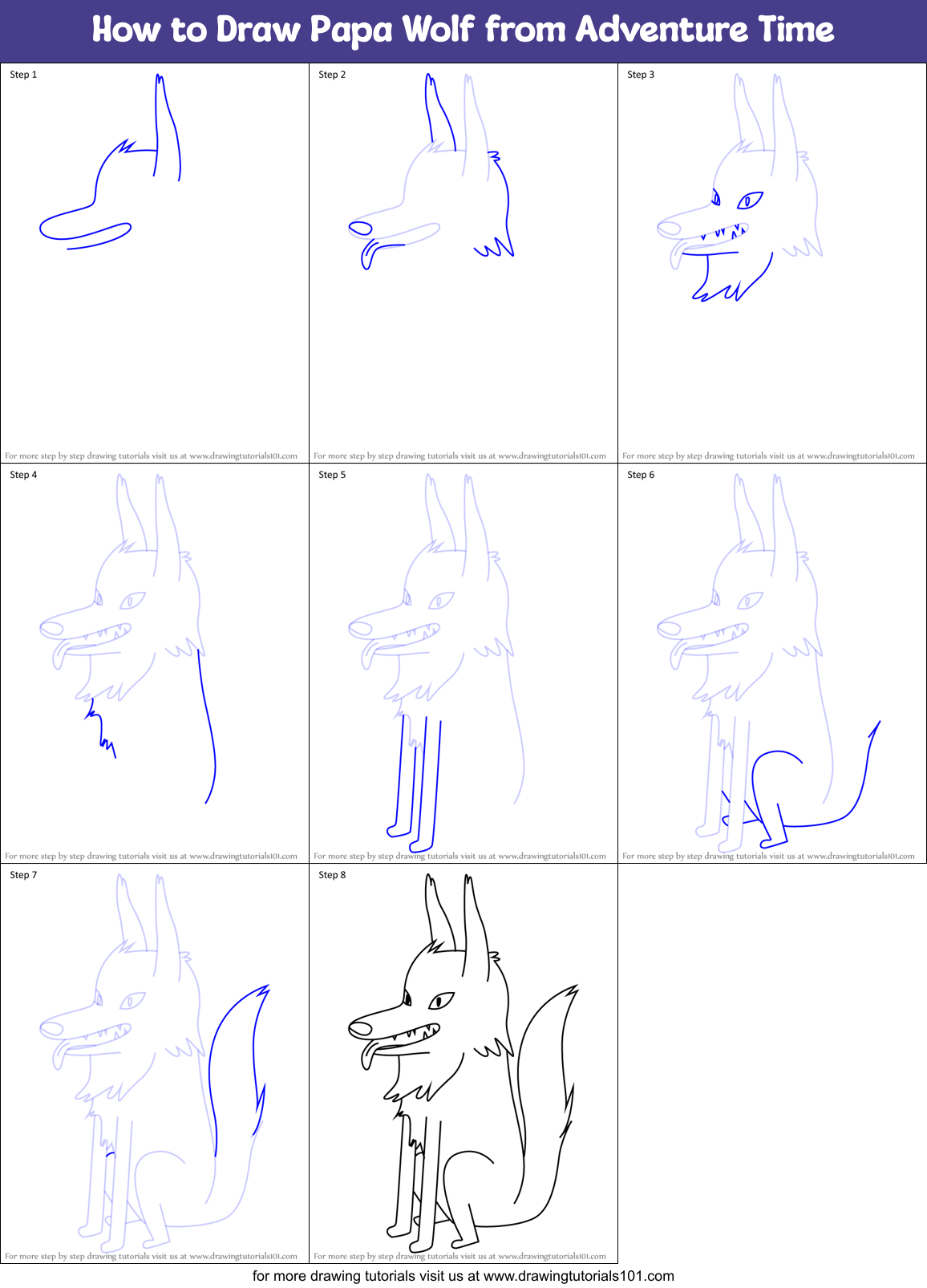 How to Draw Papa Wolf from Adventure Time Printable Step by Step