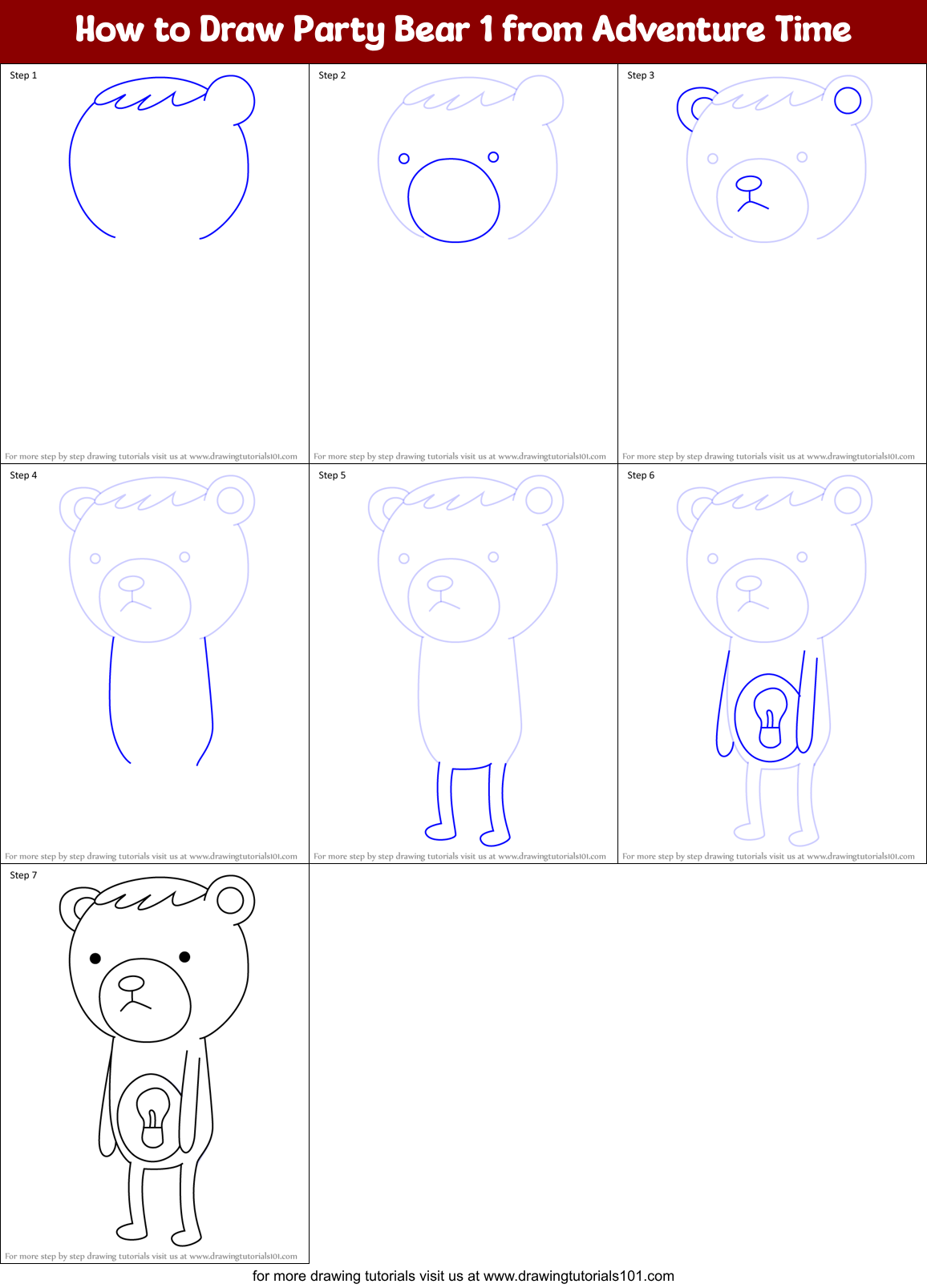 How to Draw Party Bear 1 from Adventure Time Printable Step by Step
