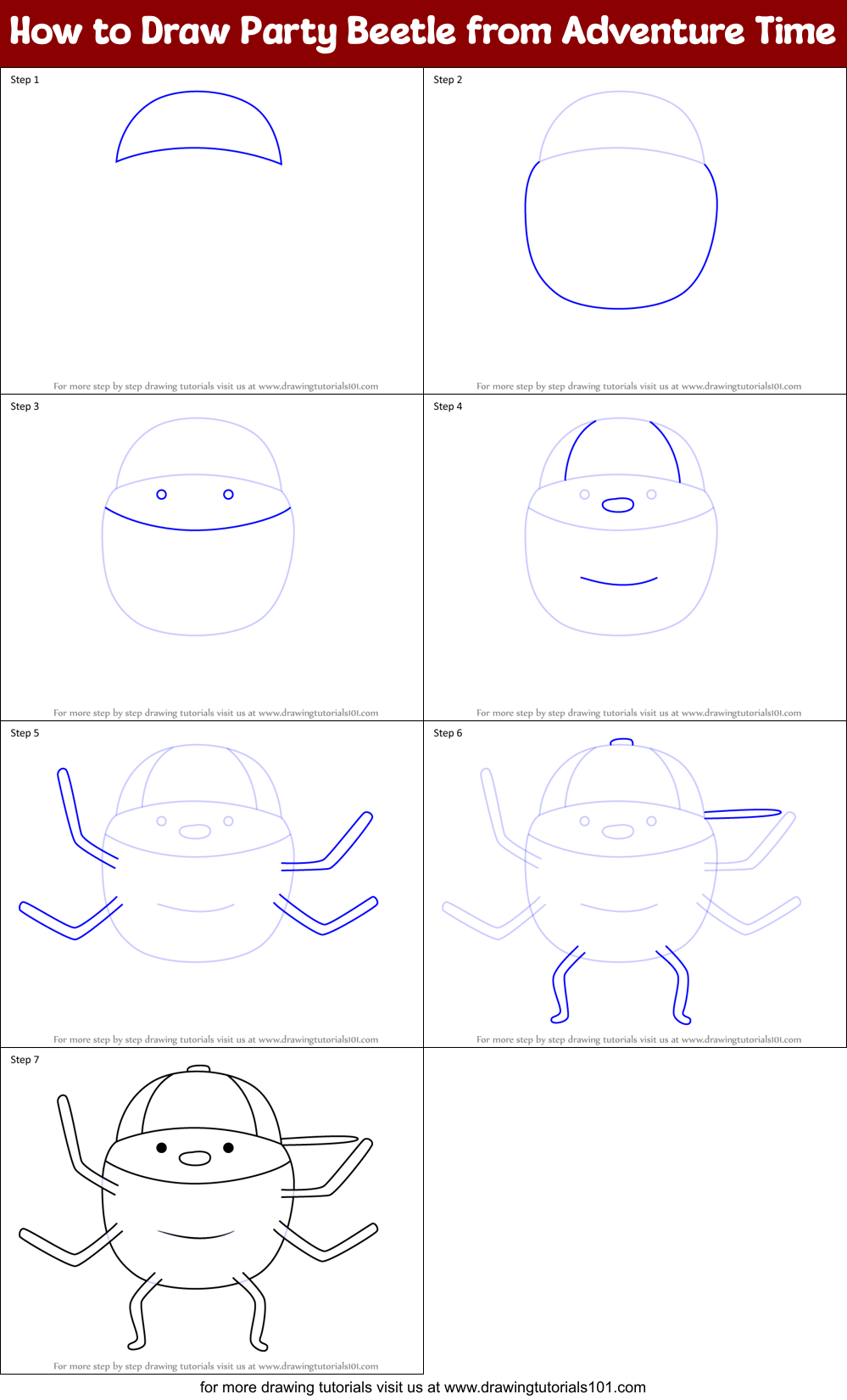 How to Draw Party Beetle from Adventure Time Printable Step by Step