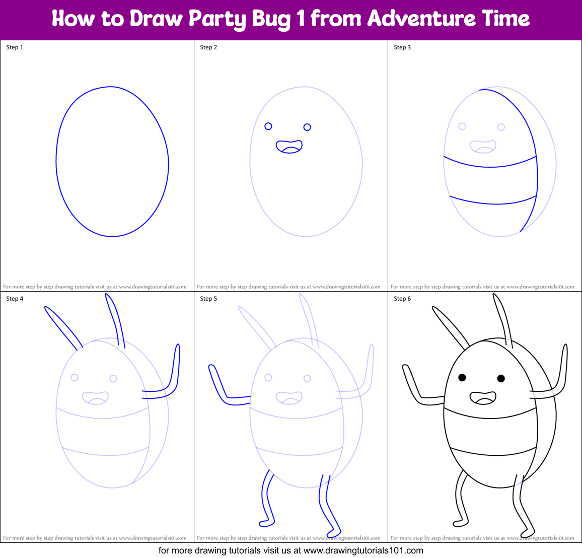 How to Draw Party Bug 1 from Adventure Time Printable Step by Step