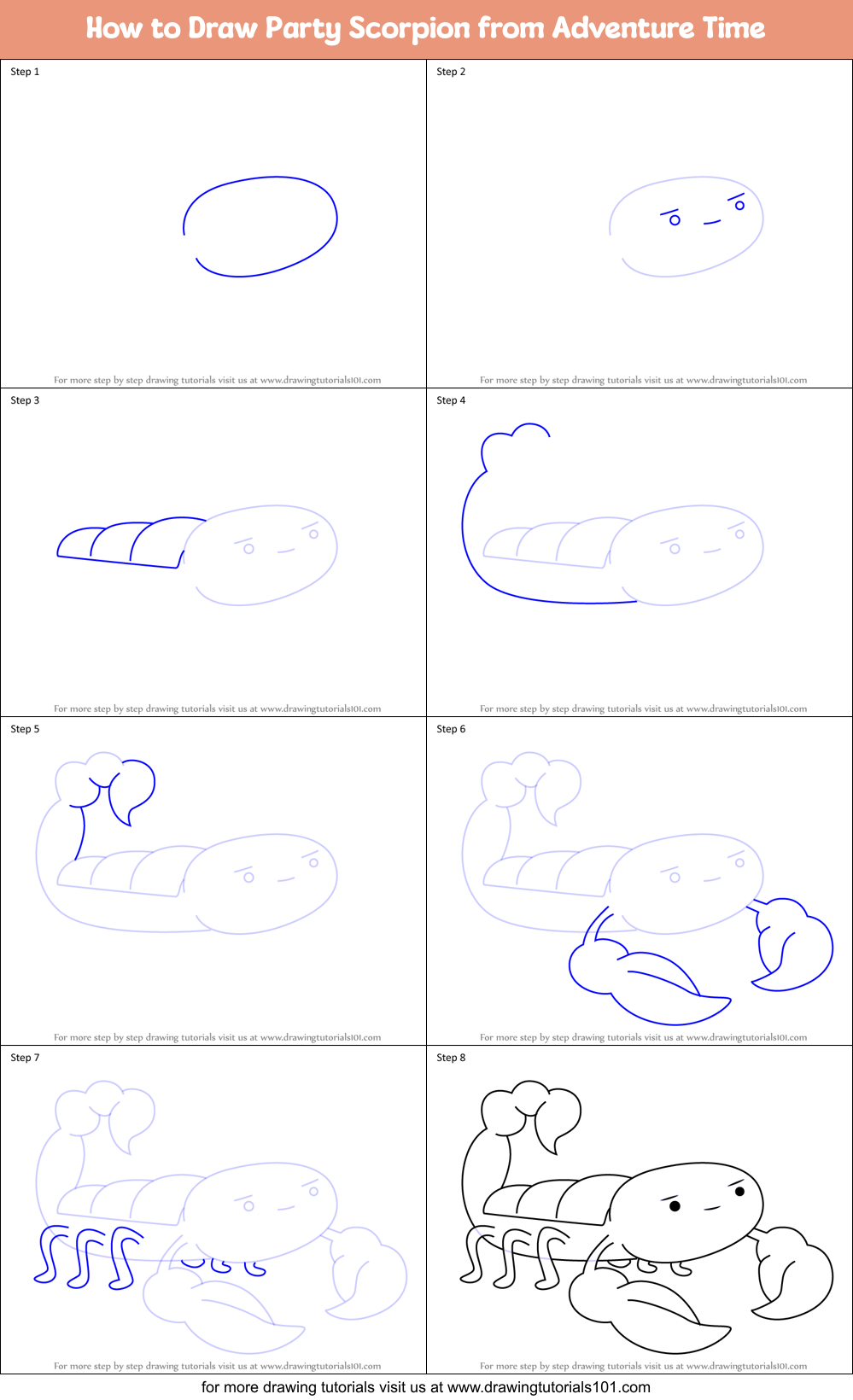 How to Draw Party Scorpion from Adventure Time Printable Step by Step