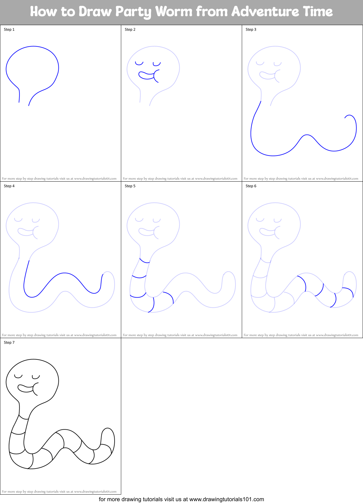 How to Draw Party Worm from Adventure Time Printable Step by Step