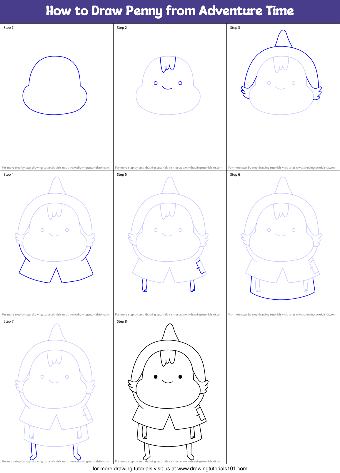 How to Draw Penny from Adventure Time Printable Step by Step