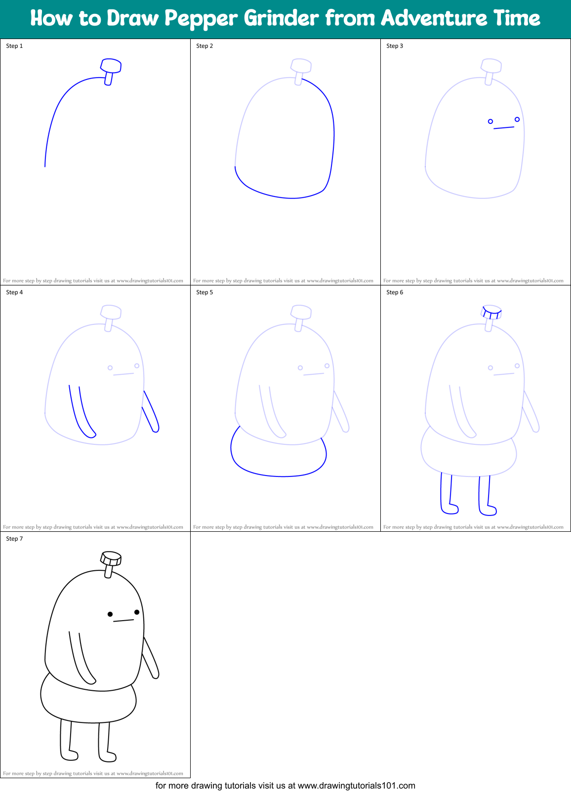 How to Draw Pepper Grinder from Adventure Time Printable Step by Step