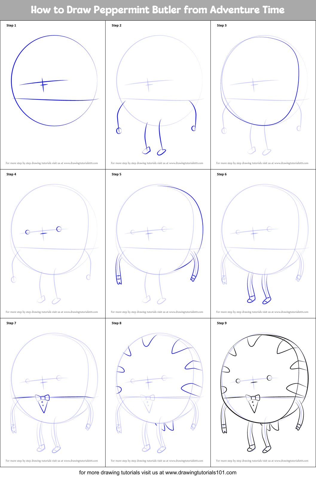 How to Draw Peppermint Butler from Adventure Time Printable Step by Step