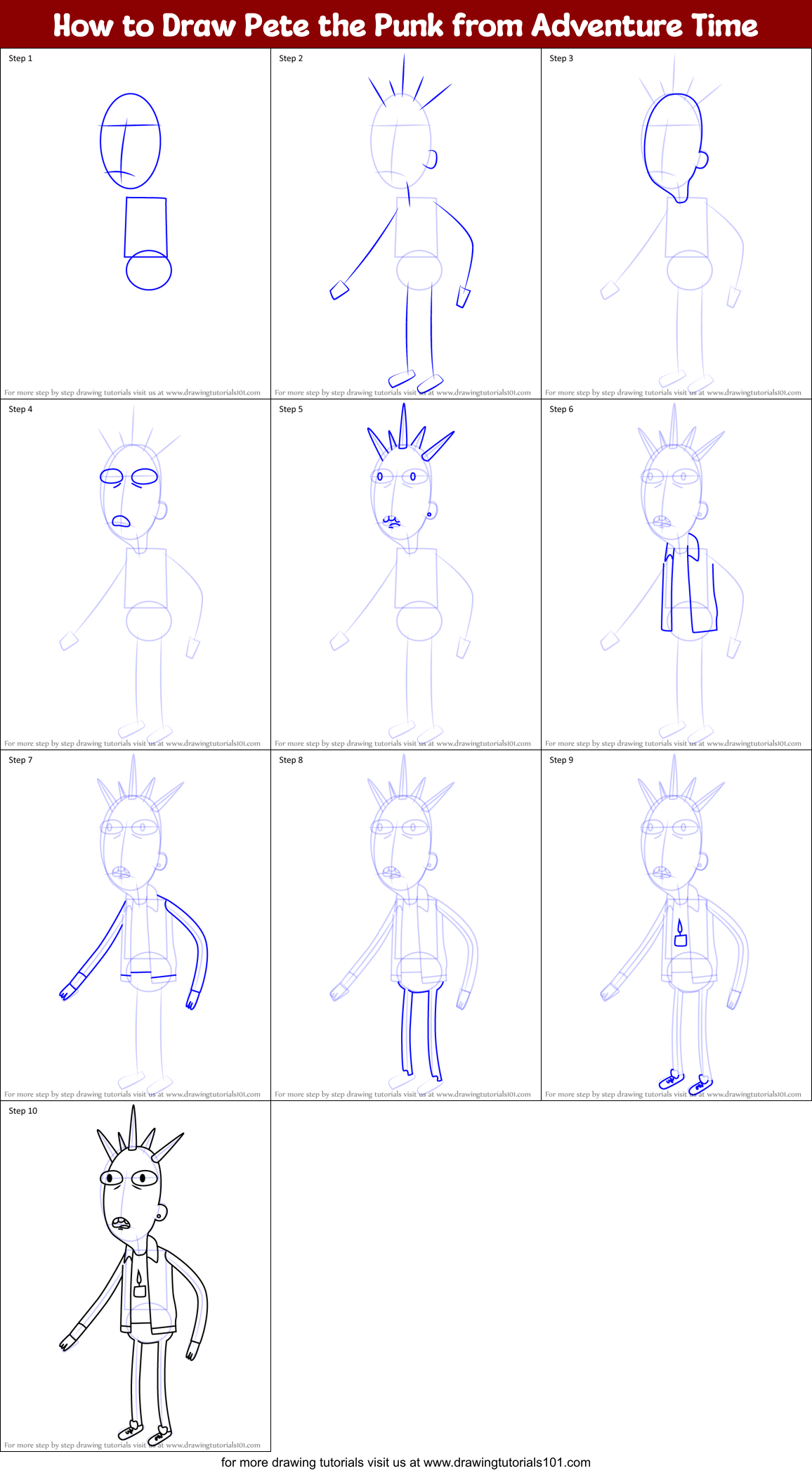 How to Draw Pete the Punk from Adventure Time Printable Step by Step