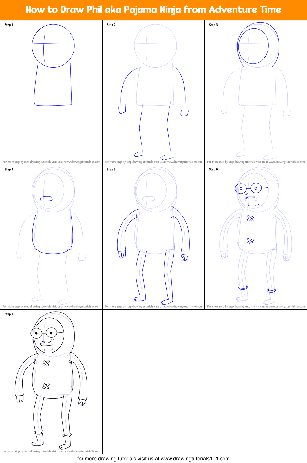 How to Draw Phil aka Pajama Ninja from Adventure Time Printable Step by Step